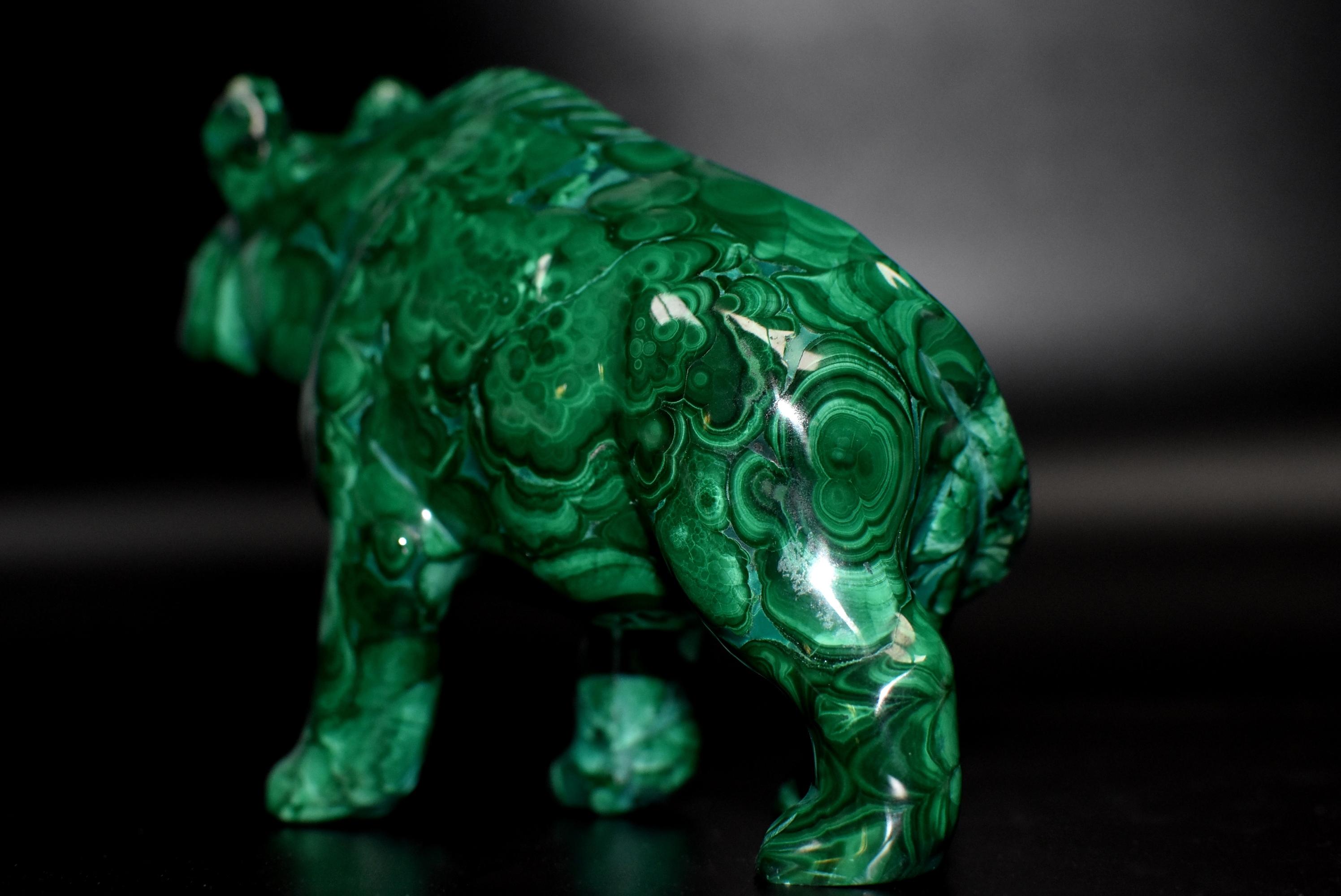 Malachite Bear Sculpture 2 Lb All Natural 1st Grade 5