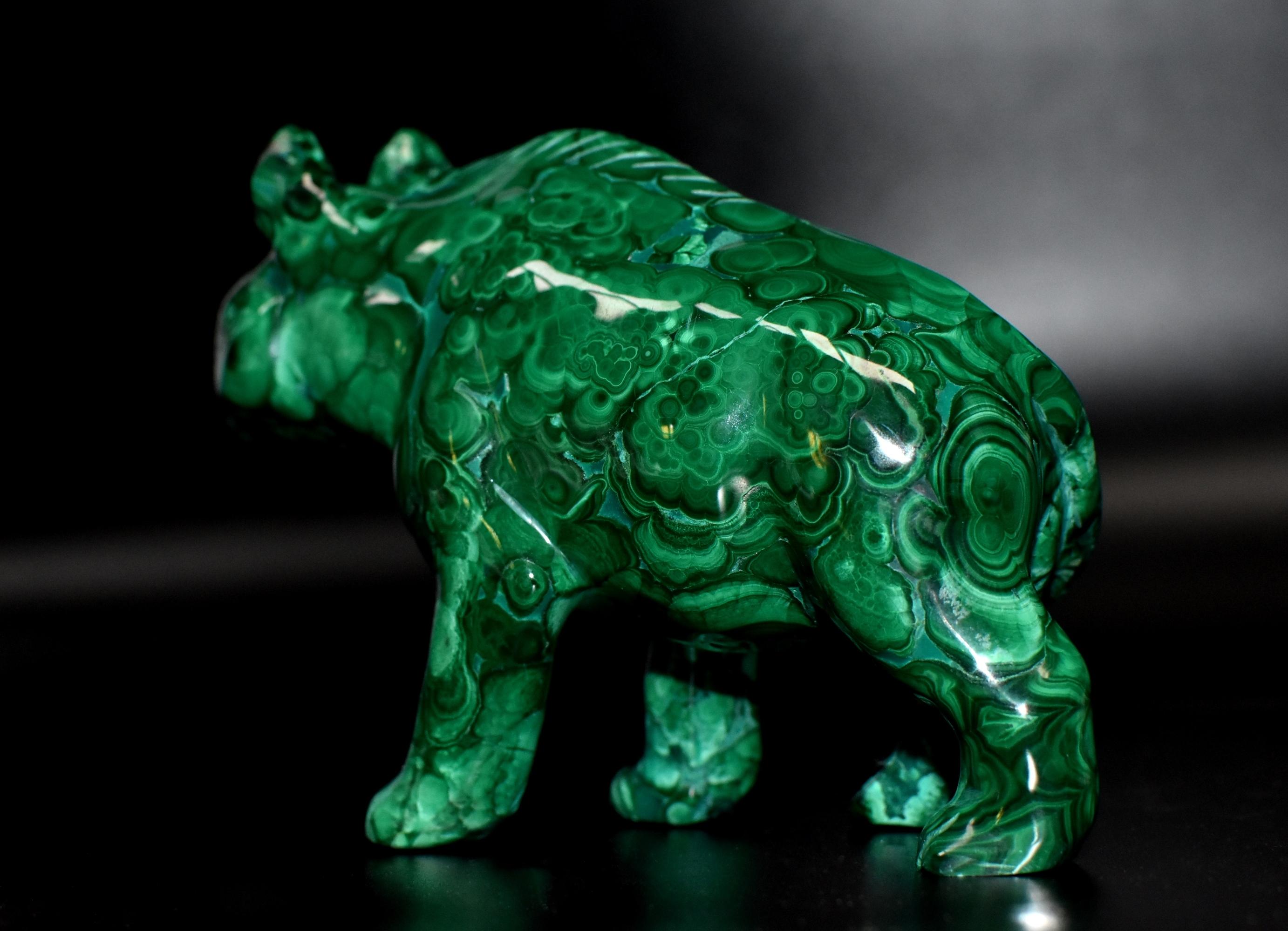 Malachite Bear Sculpture 2 Lb All Natural 1st Grade 10