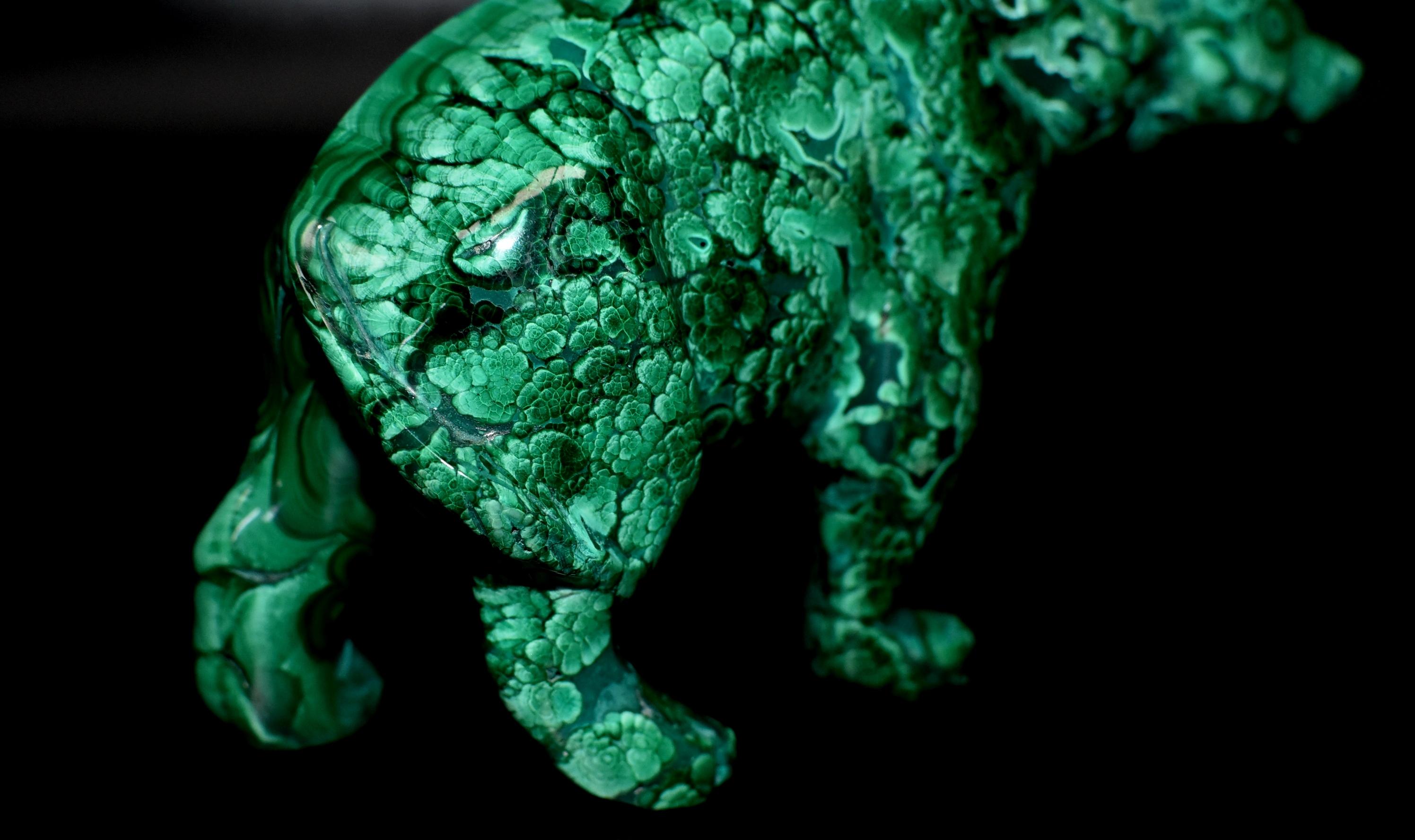 Contemporary Malachite Bear Sculpture 2 Lb All Natural 1st Grade