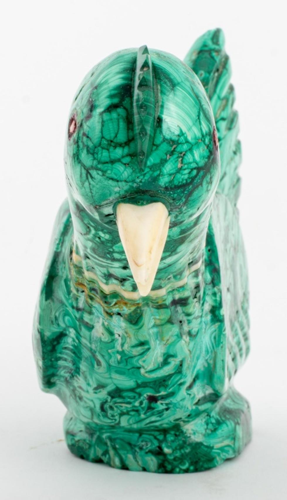 Malachite Bird Sculpture with Inset Quartz & Bone In Good Condition For Sale In New York, NY