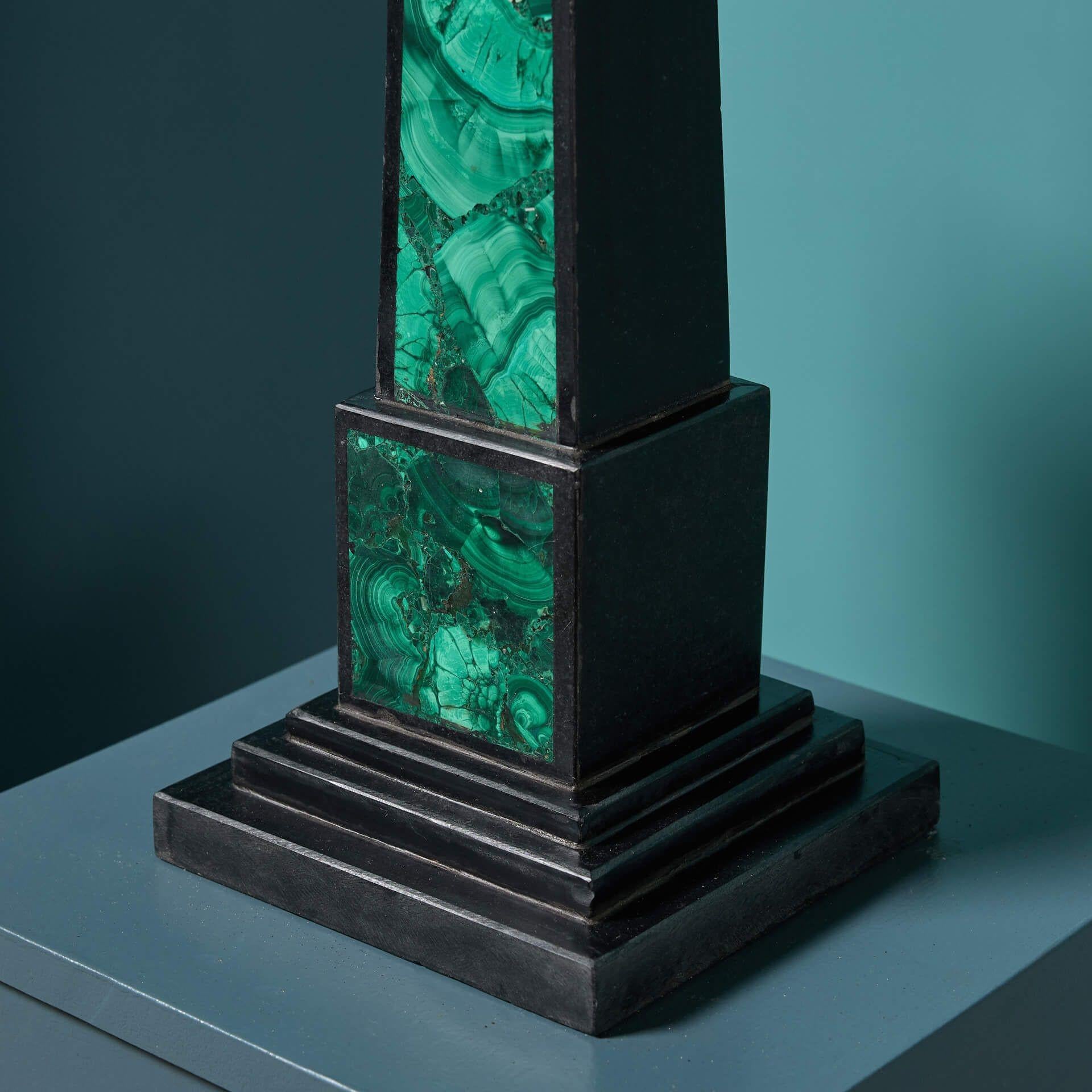 Victorian Malachite & Black Marble Obelisks For Sale