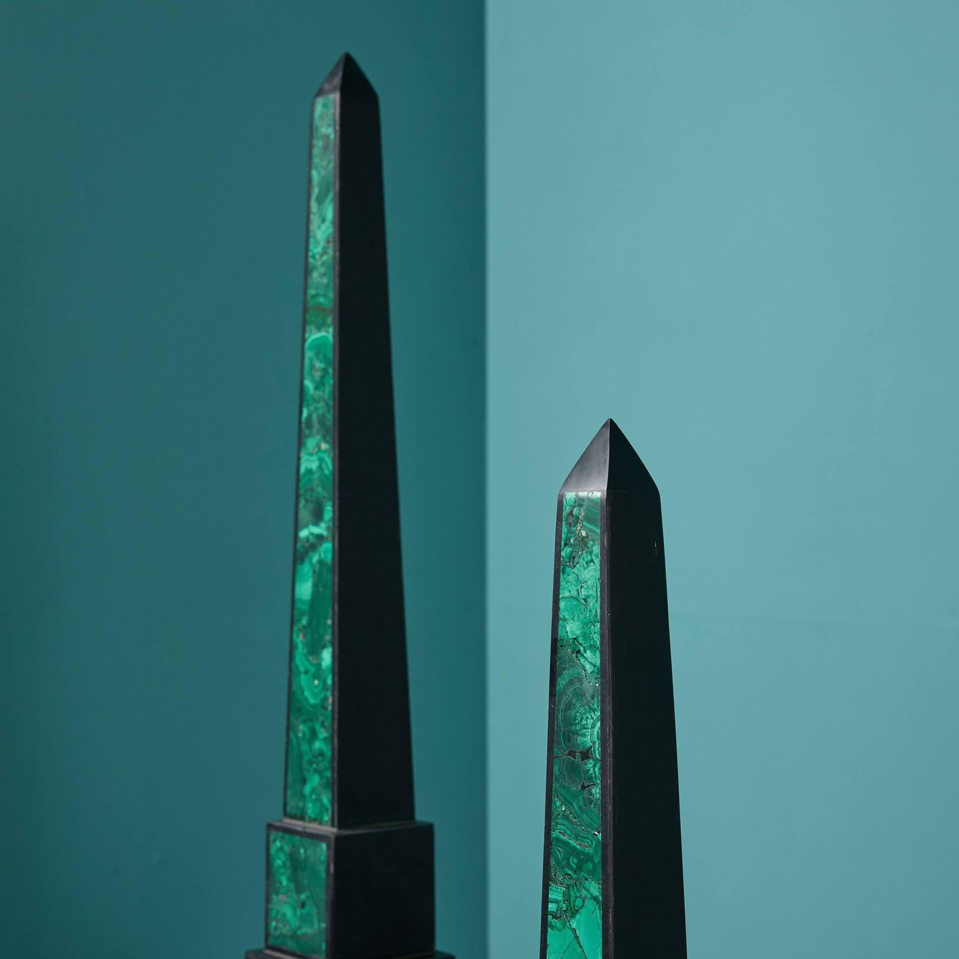 Moroccan Malachite & Black Marble Obelisks For Sale