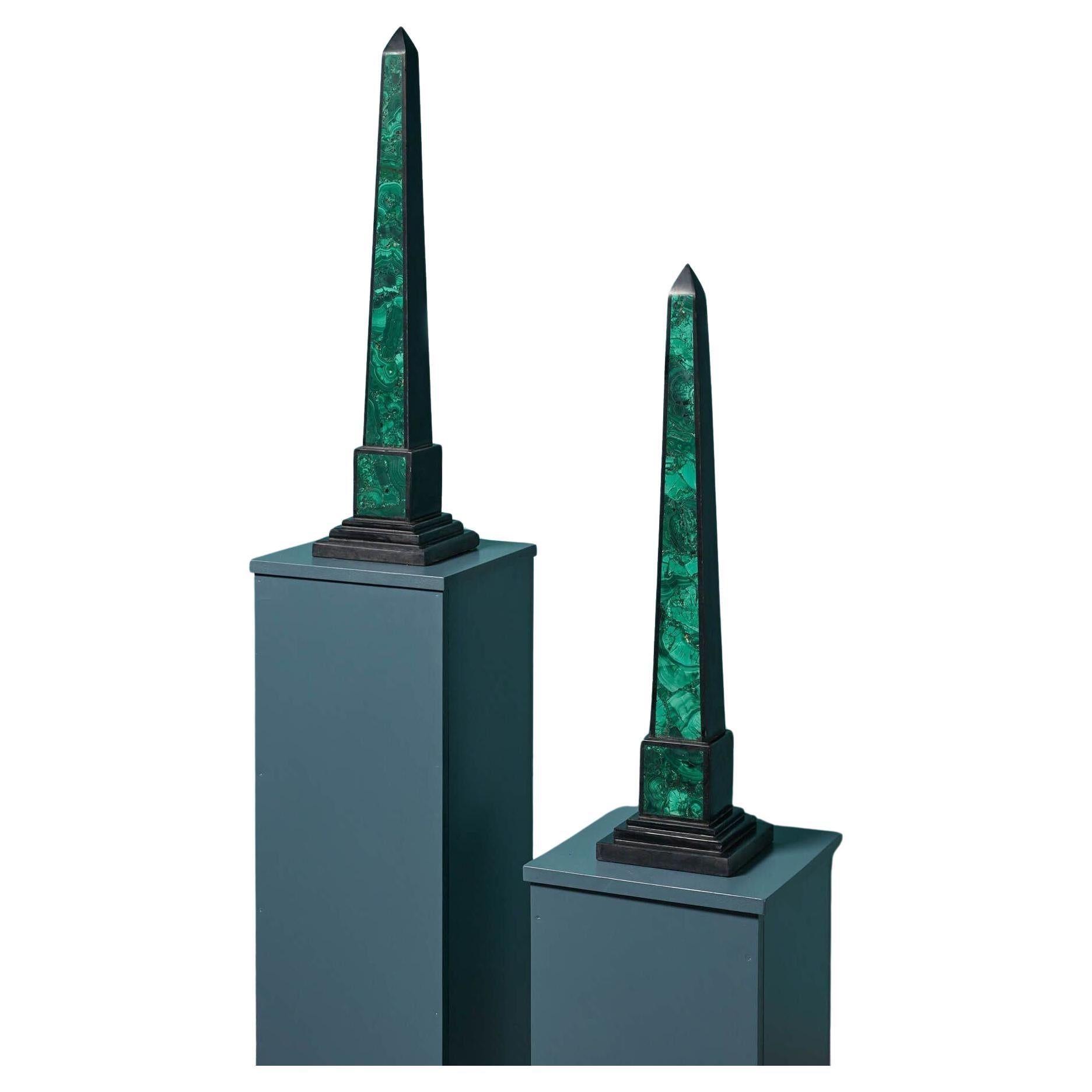 Malachite & Black Marble Obelisks For Sale
