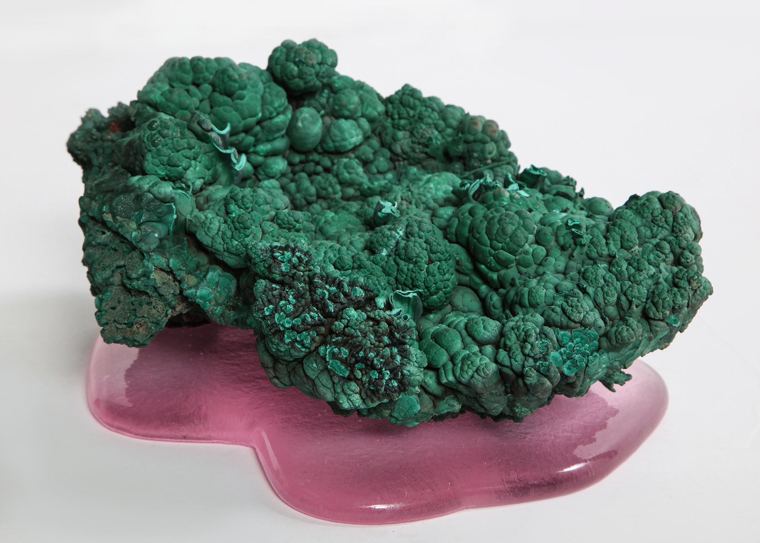 Malachite Botryoidal on Cast Glass Base by Studio Greytak In Excellent Condition For Sale In New York, NY