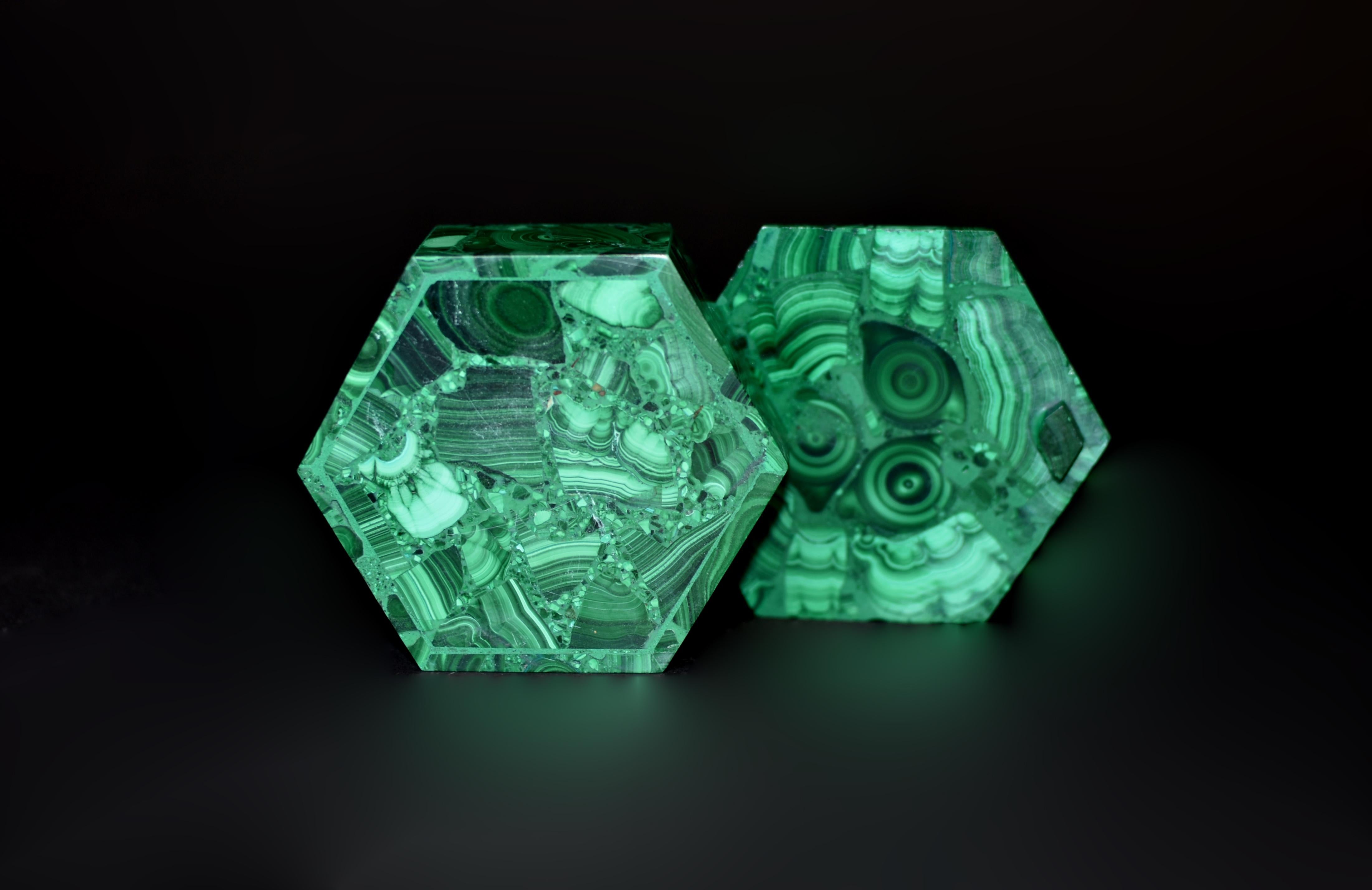 Malachite Box Bullseye Hexagon For Sale 3