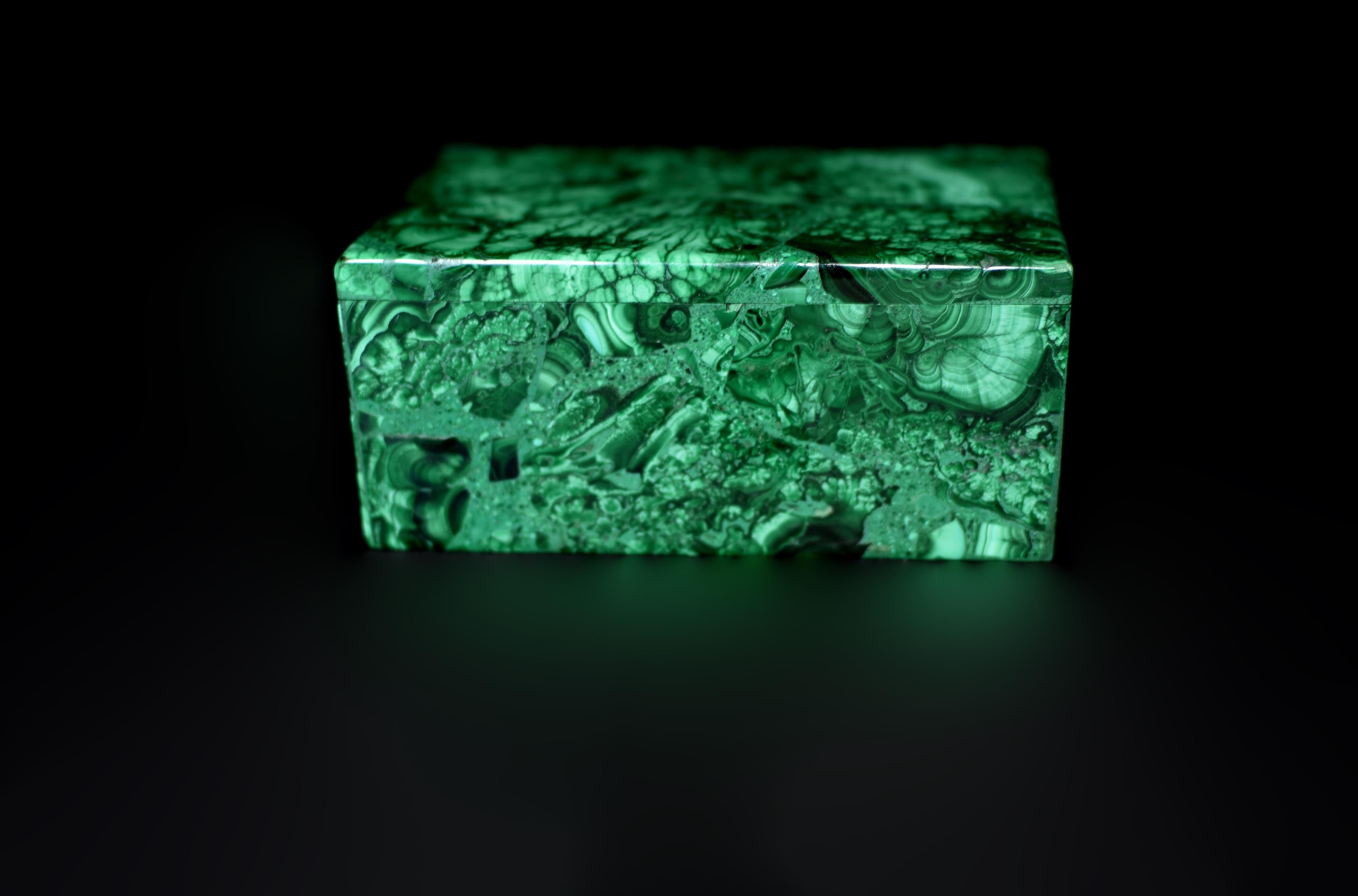 Italian Malachite Box Gemstone Box Botanical Veins For Sale
