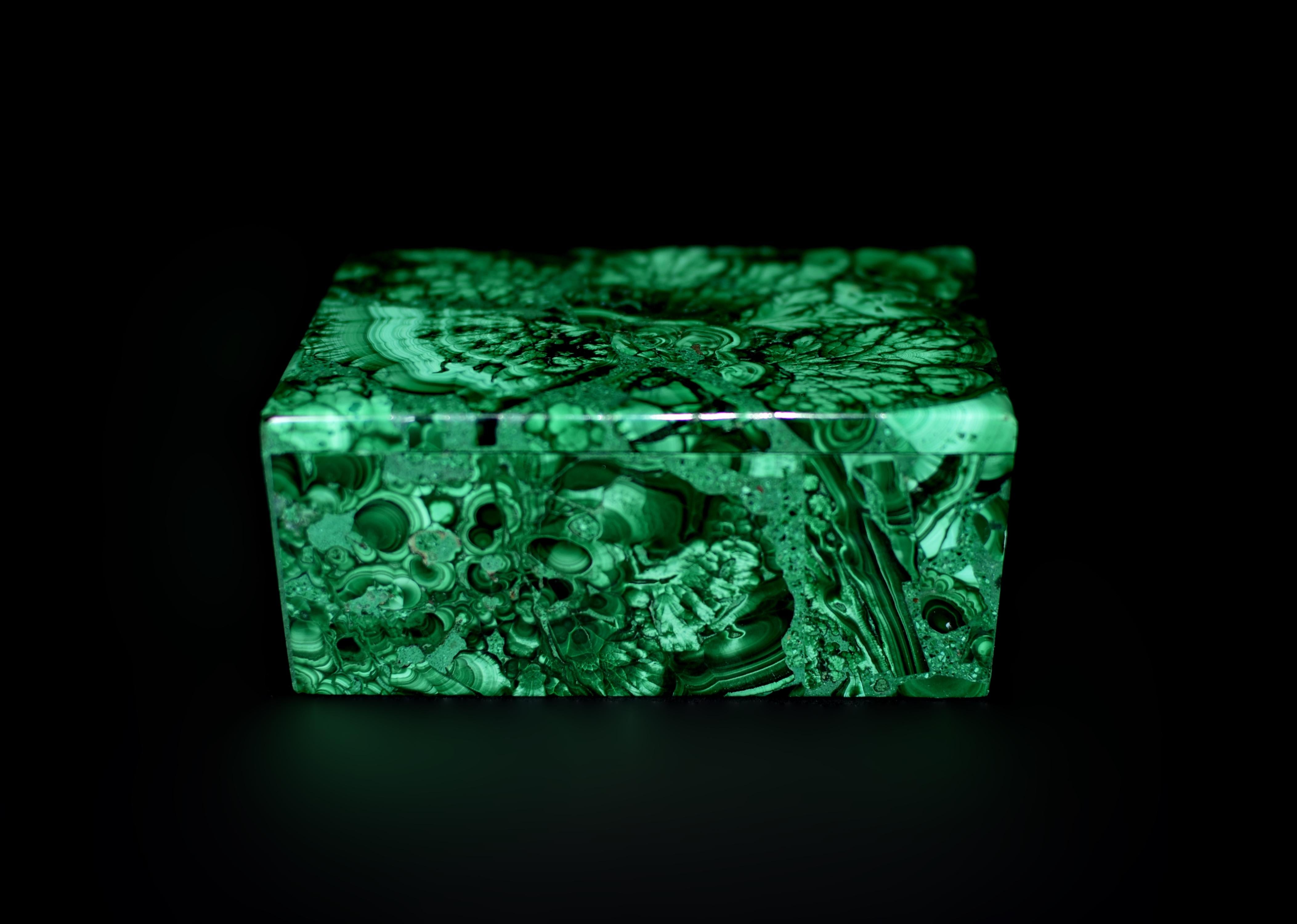 Contemporary Malachite Box Gemstone Box Botanical Veins For Sale