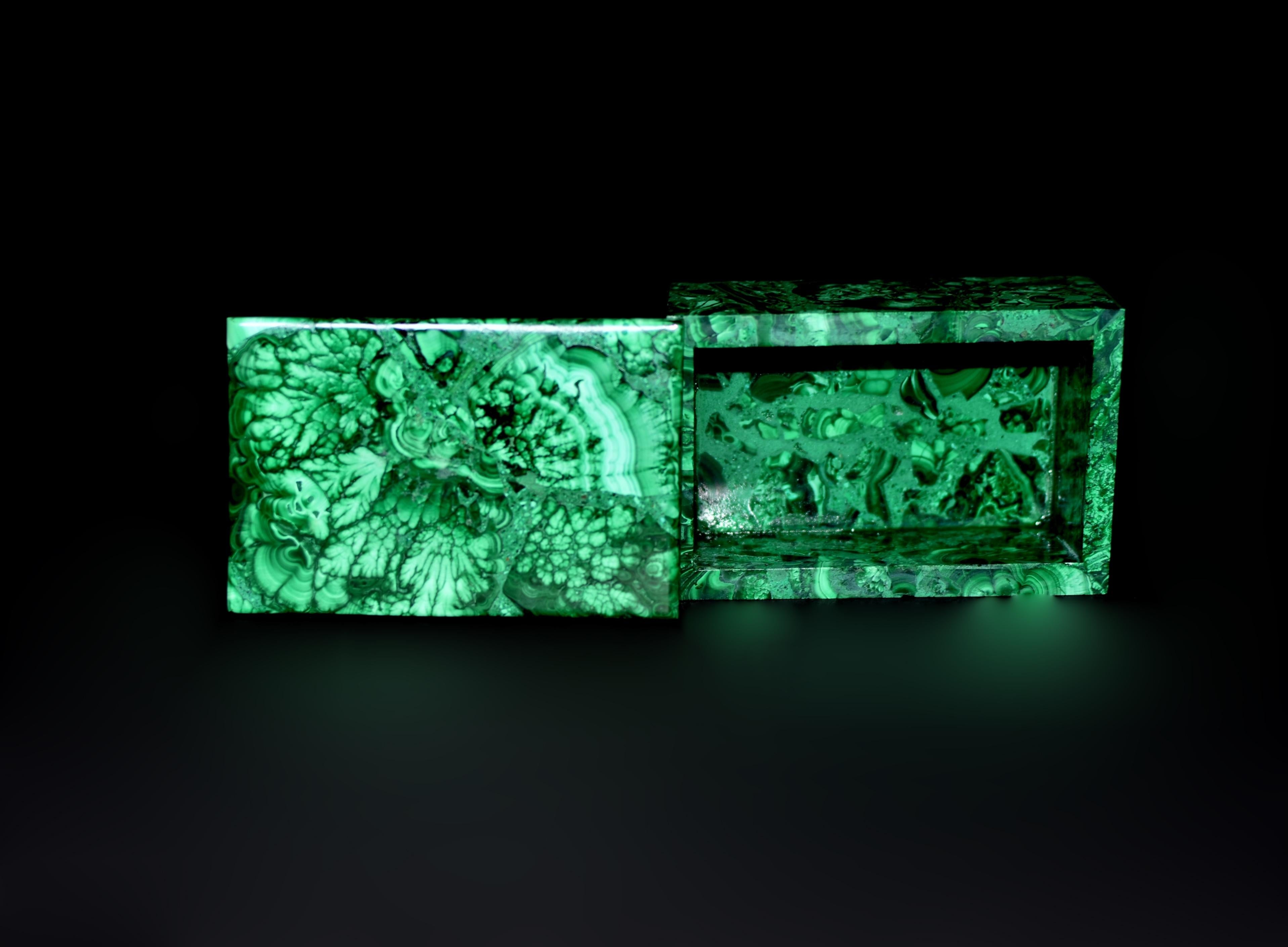 Malachite Box Gemstone Box Botanical Veins For Sale 3