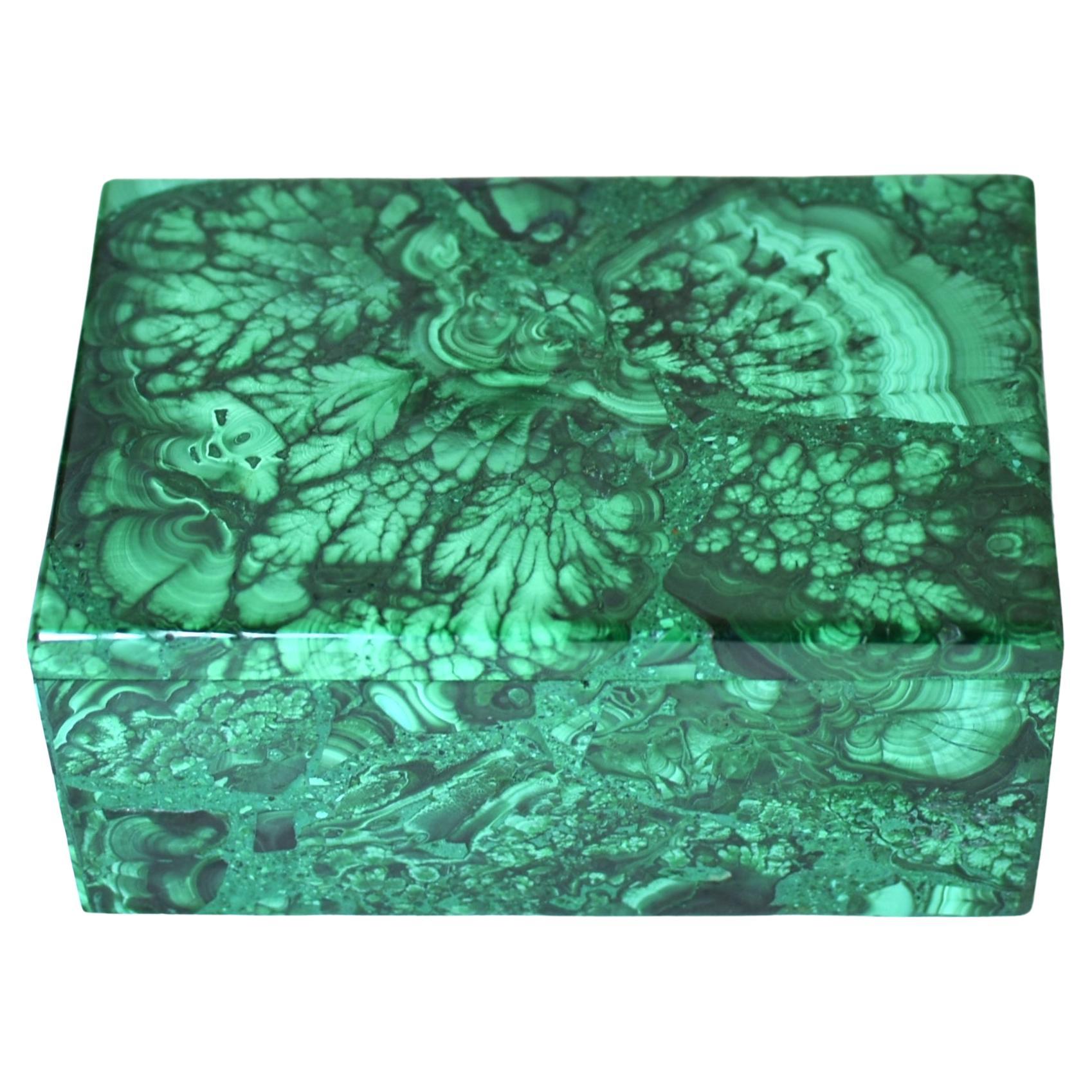 Caja de Malaquita Caja de Piedras Preciosas 4" Vetas Botánicas