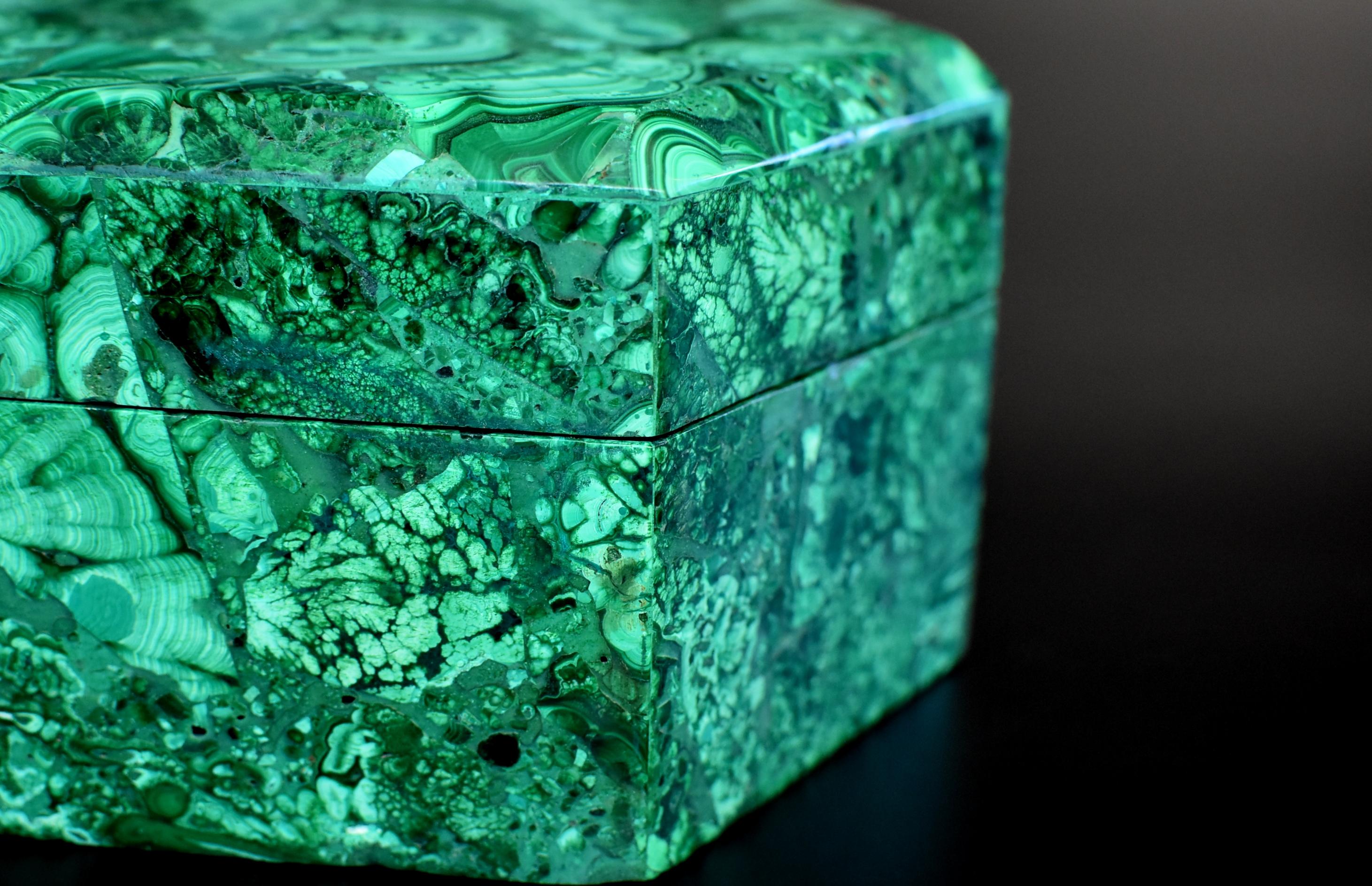 Contemporary Malachite Box, Large, 2.76 lb, Natural Gemstone
