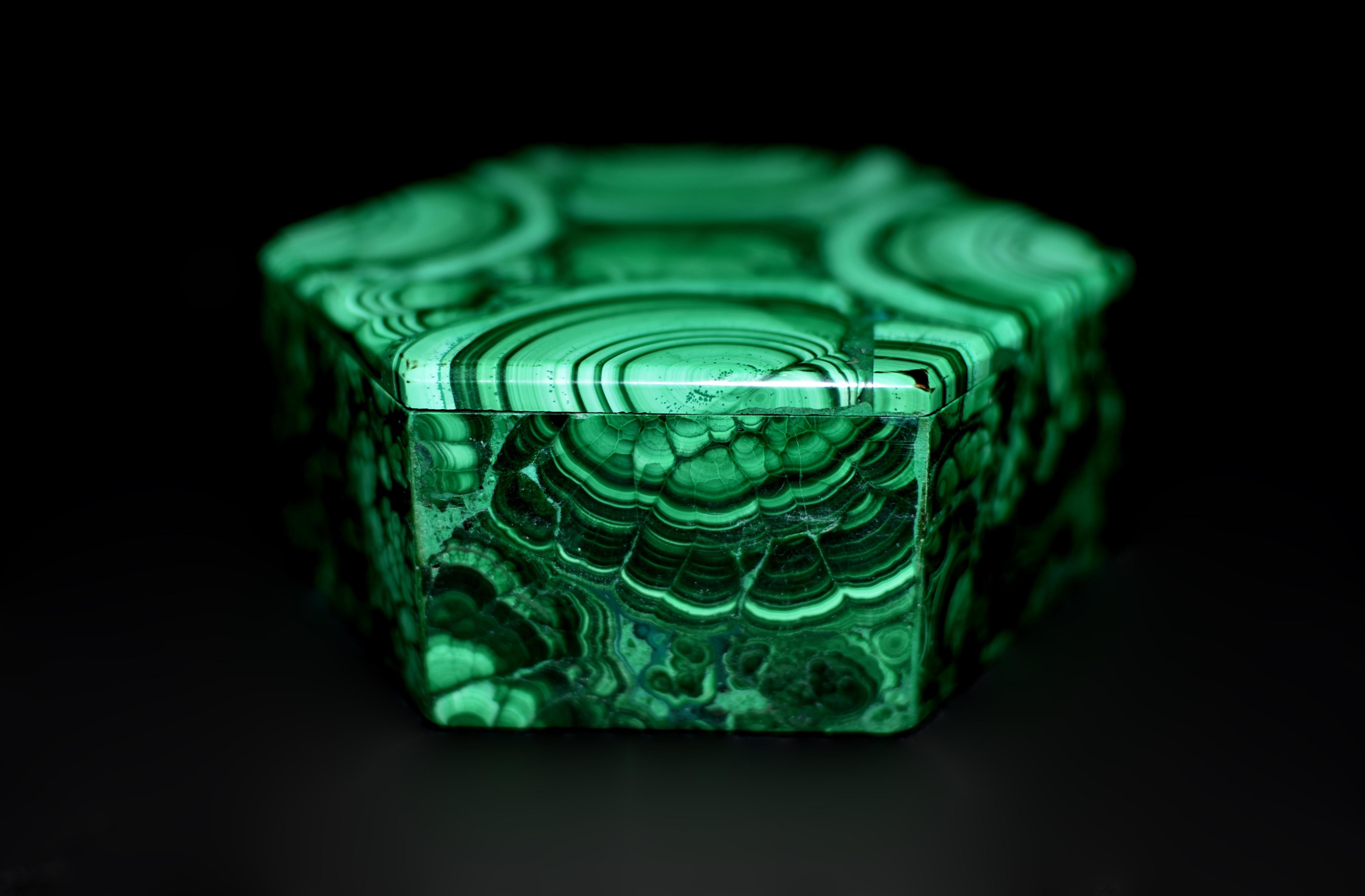 Malachite Box Turkey Tail Hexagonal Box For Sale 4