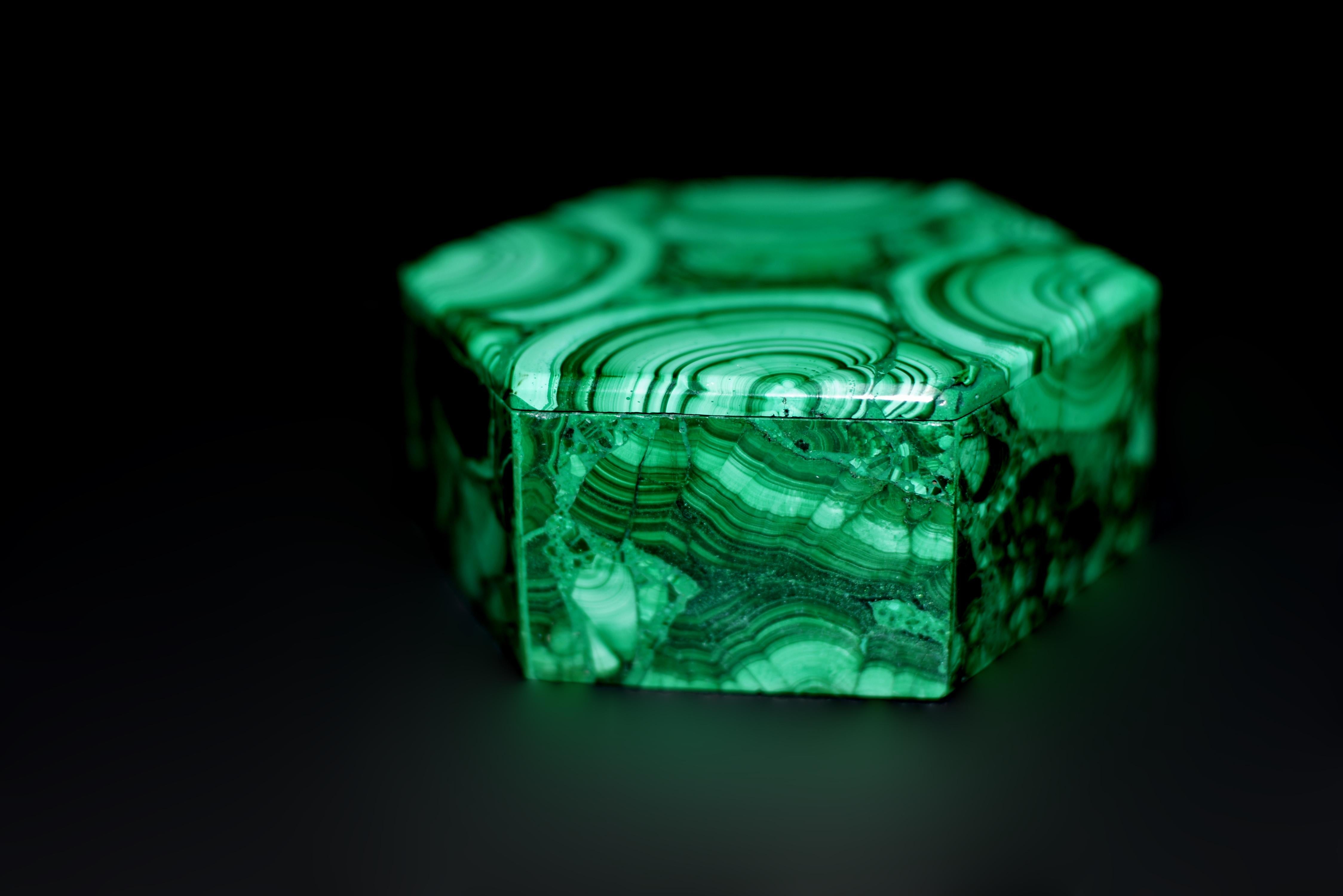 Malachite Box Turkey Tail Hexagonal Box For Sale 1