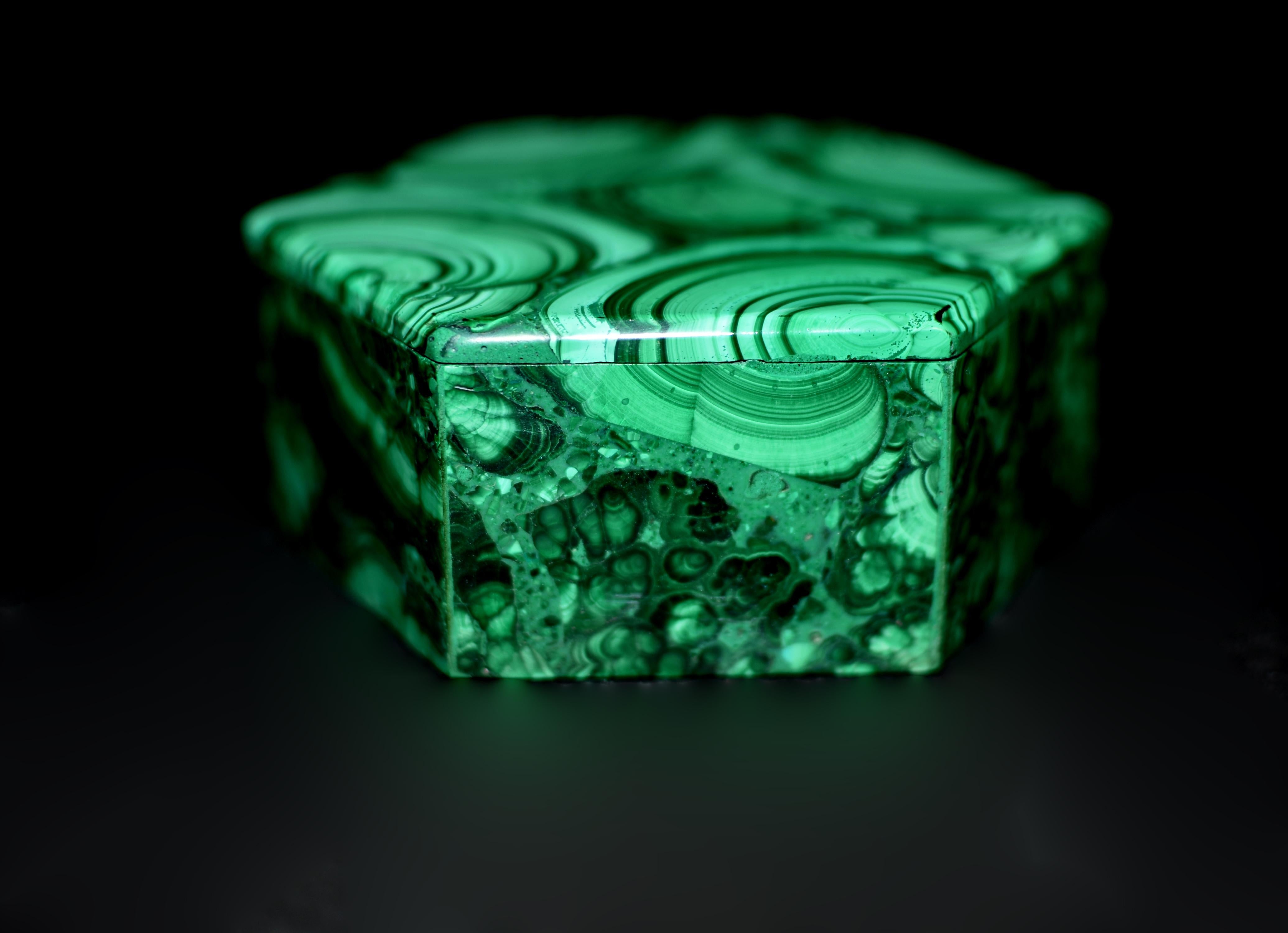 Malachite Box Turkey Tail Hexagonal Box For Sale 2