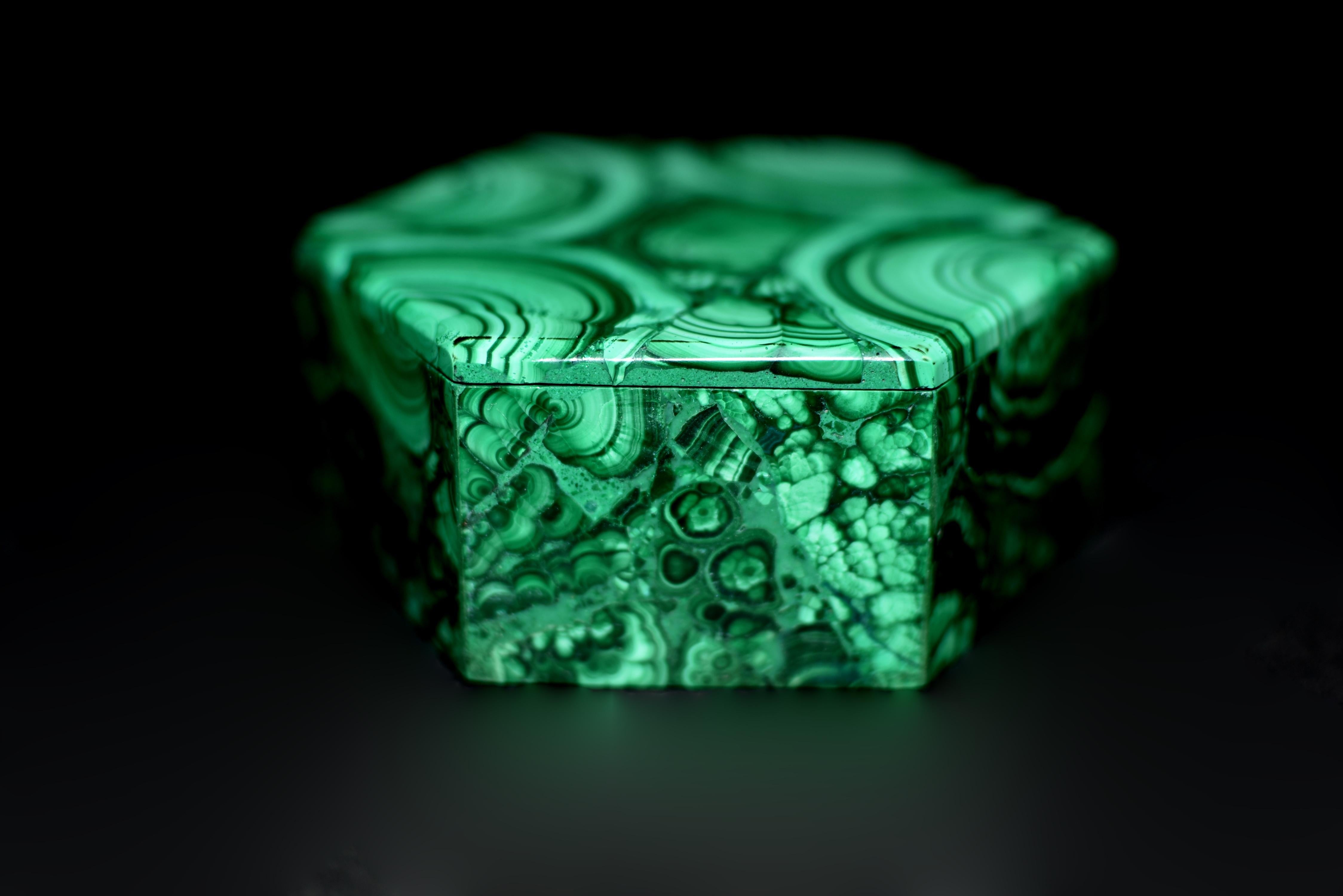 Malachite Box Turkey Tail Hexagonal Box For Sale 3