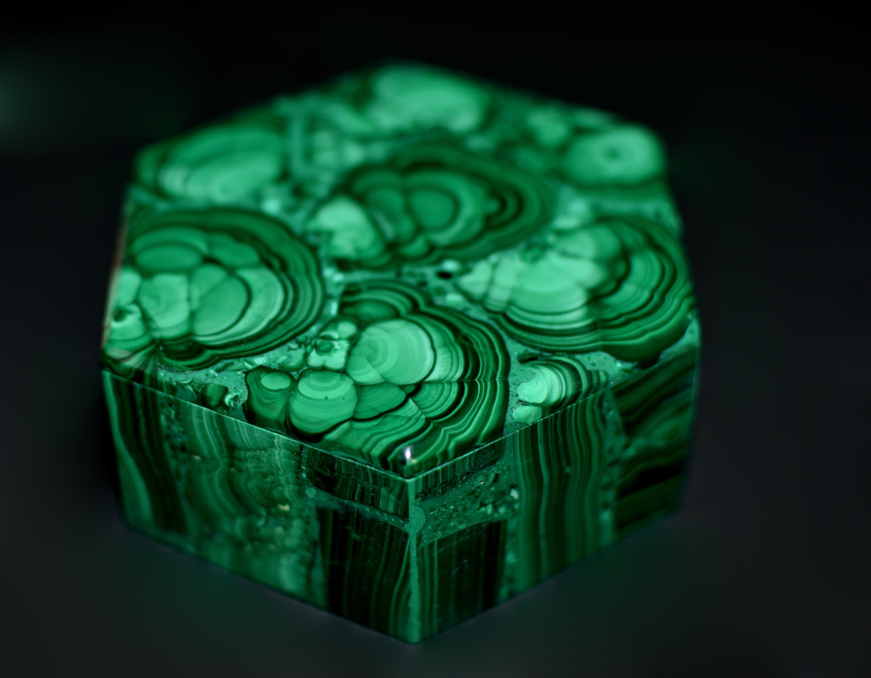 Malachite Box Turkey Tail Hexagonal For Sale 5