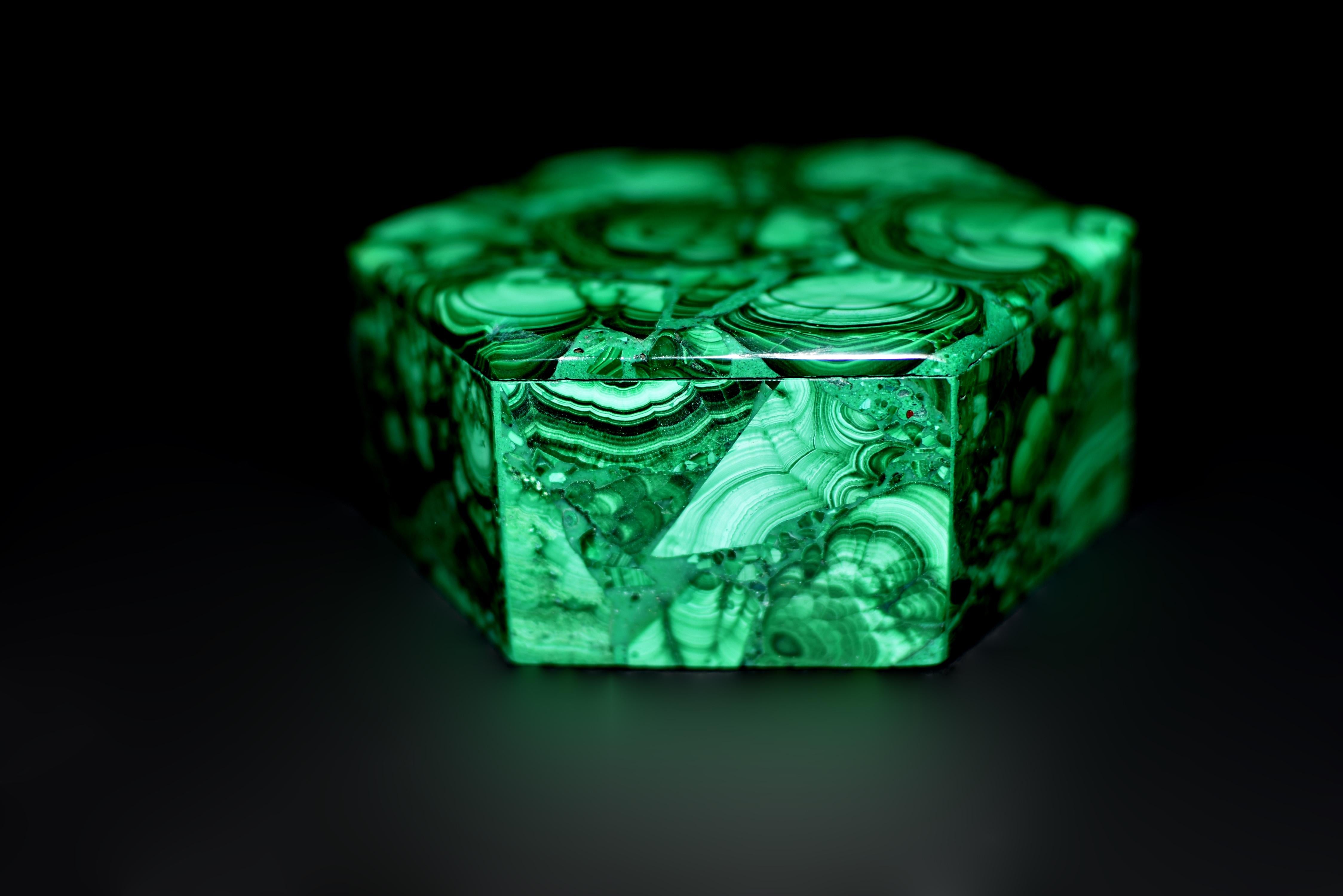 Malachite Box Turkey Tail Hexagonal For Sale 2