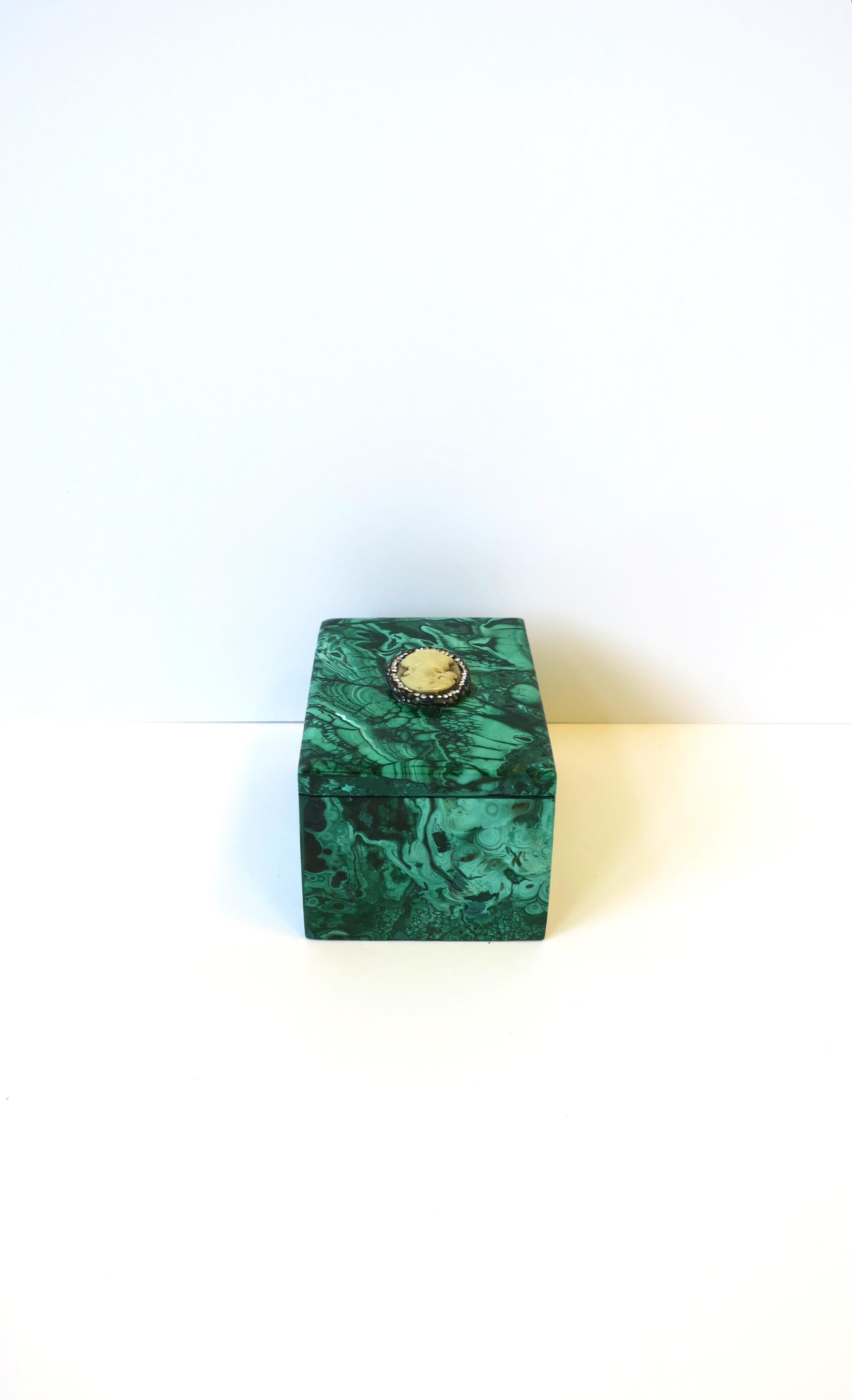 Hand-Crafted Malachite Jewelry Box with Cameo Design For Sale