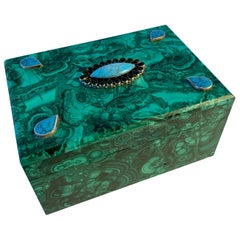 Malachite Box with Semi Precious Stones Set in Sterling