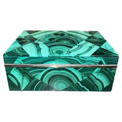 Malachite Box with Sterling Silver Trim & Interior Lined with Red Velvet