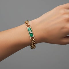 Bracelet en or jaune 14K (ou 18k sur demande) à maille gourmette avec papillon en malachite