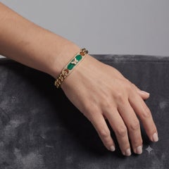 Bracelet en or jaune 14K (ou 18k sur demande) à maille gourmette avec papillon en malachite