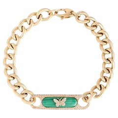 Bracelet en or jaune 14K (ou 18k sur demande) à maille gourmette avec papillon en malachite
