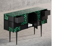 Malachite Storage Cabinet with Ash Wood and Wicker Accents