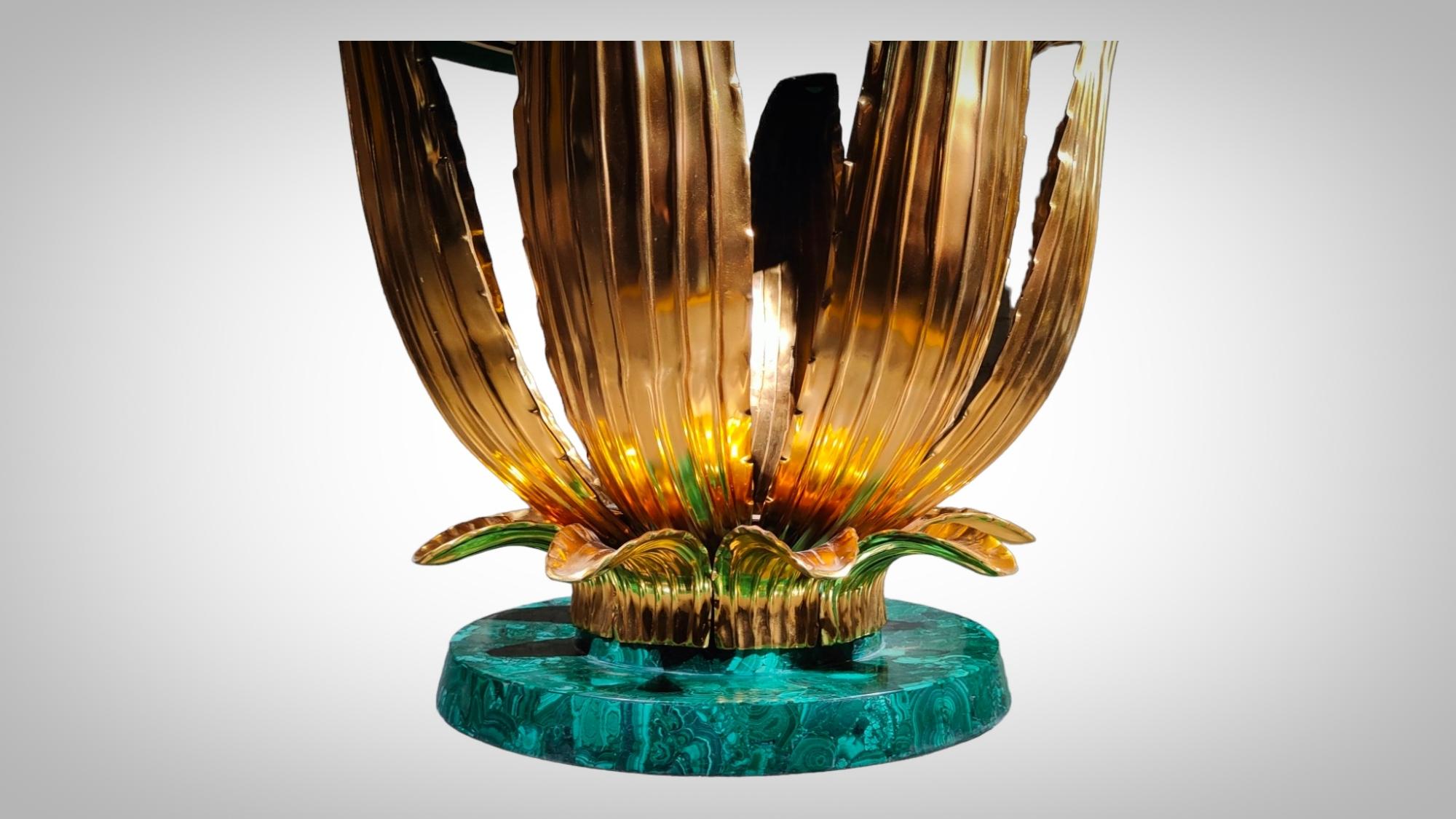 Malachite Cactus Table in the style of René Lalique, 1980s In Good Condition For Sale In Madrid, ES