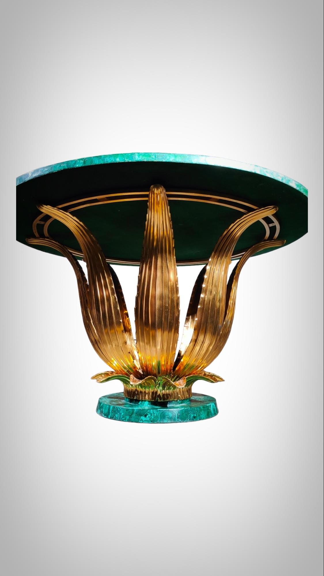 Malachite Cactus Table in the style of René Lalique, 1980s For Sale 3