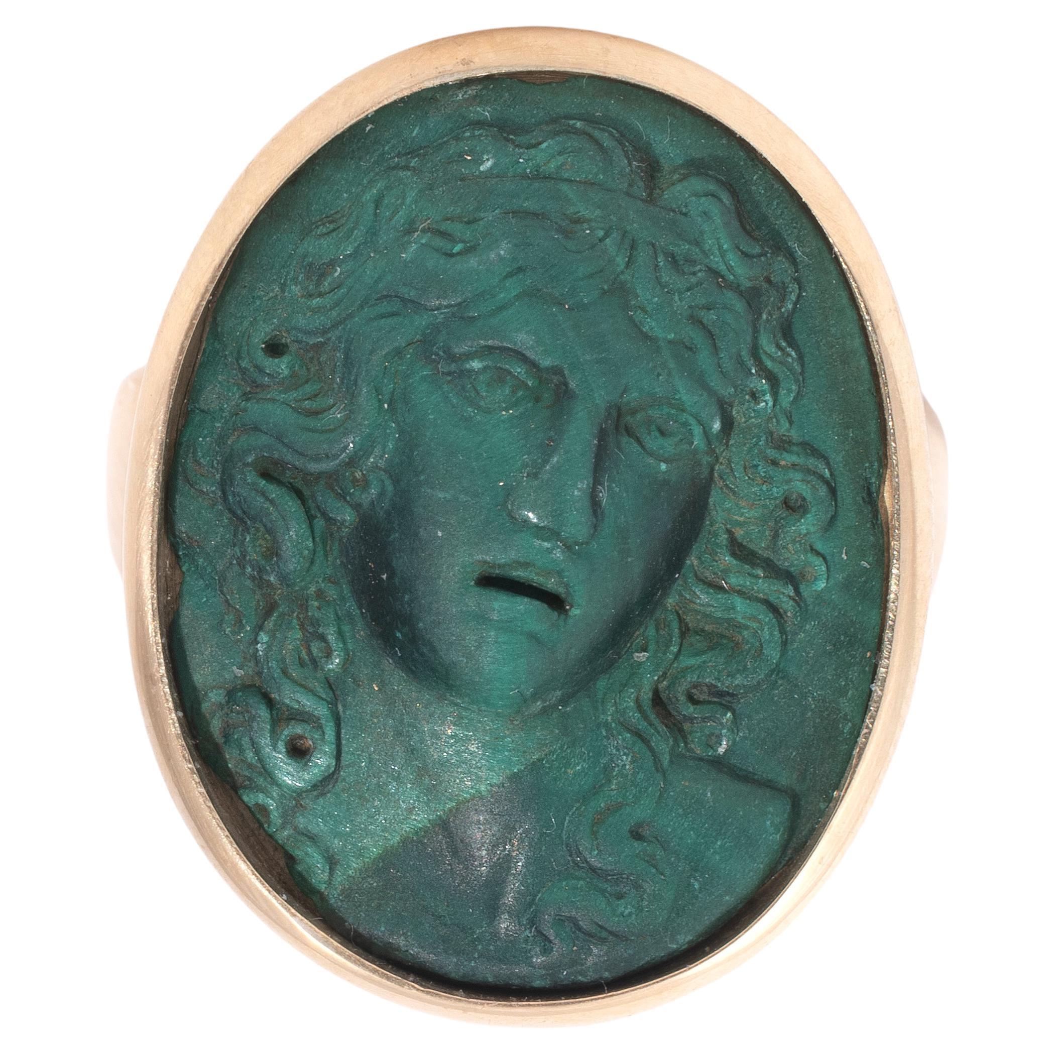 Neoclassical Malachite Cameo with a Bacchante Ring Italian, 18th Century