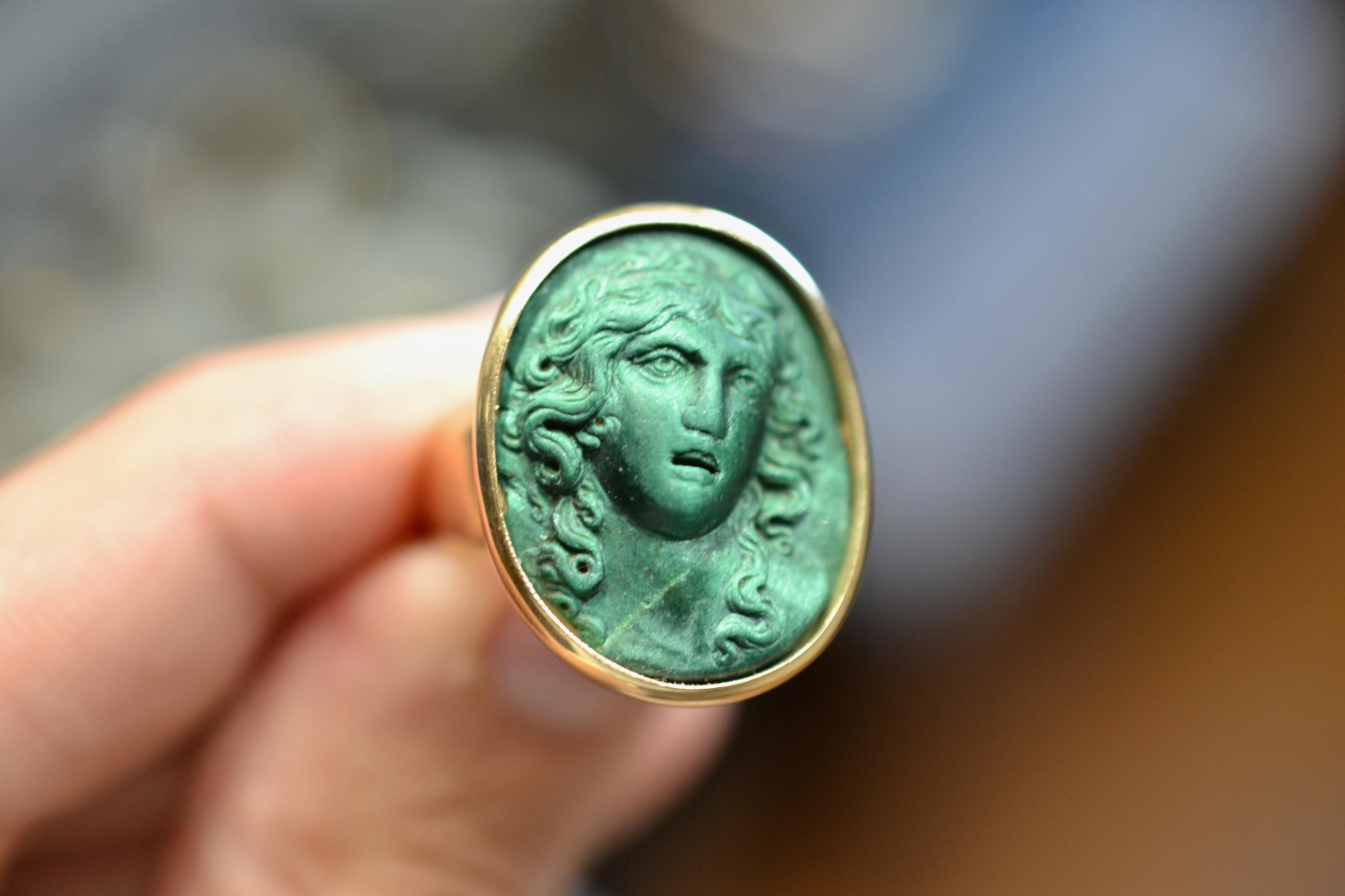 Malachite Cameo with a Bacchante Ring Italian, 18th Century 1