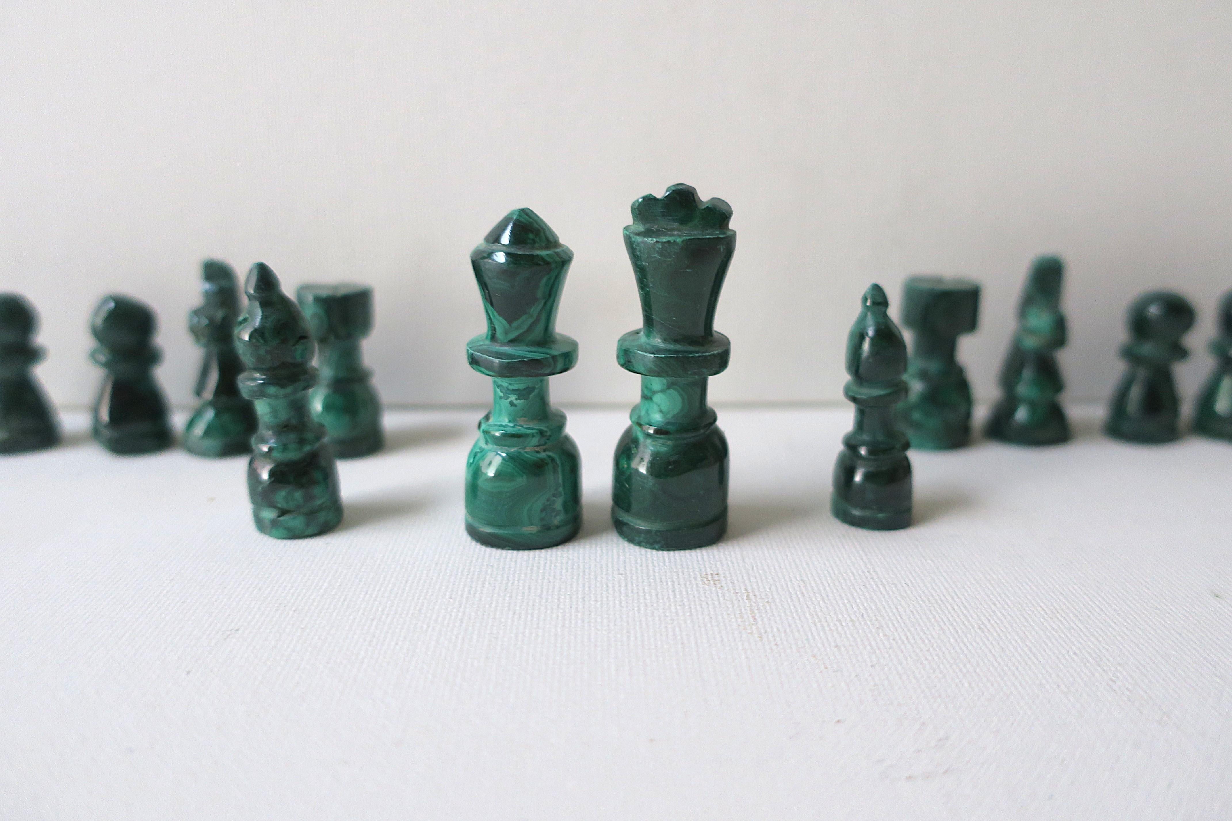 Malachite Chess Pieces In Good Condition For Sale In New York, NY
