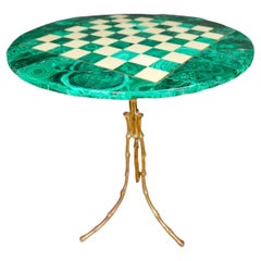 Malachite Chess Table 50s 20th Century and chess pieces