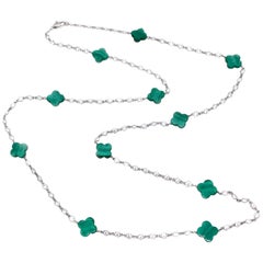 Malachite Clover Sterling Silver Long Station Necklace