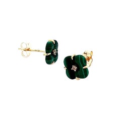 Malachite Clover Natural Diamond Earring 18K Gold