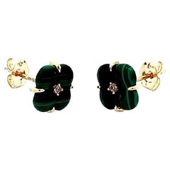 Malachite Clover Natural Diamond Earring 18K Gold