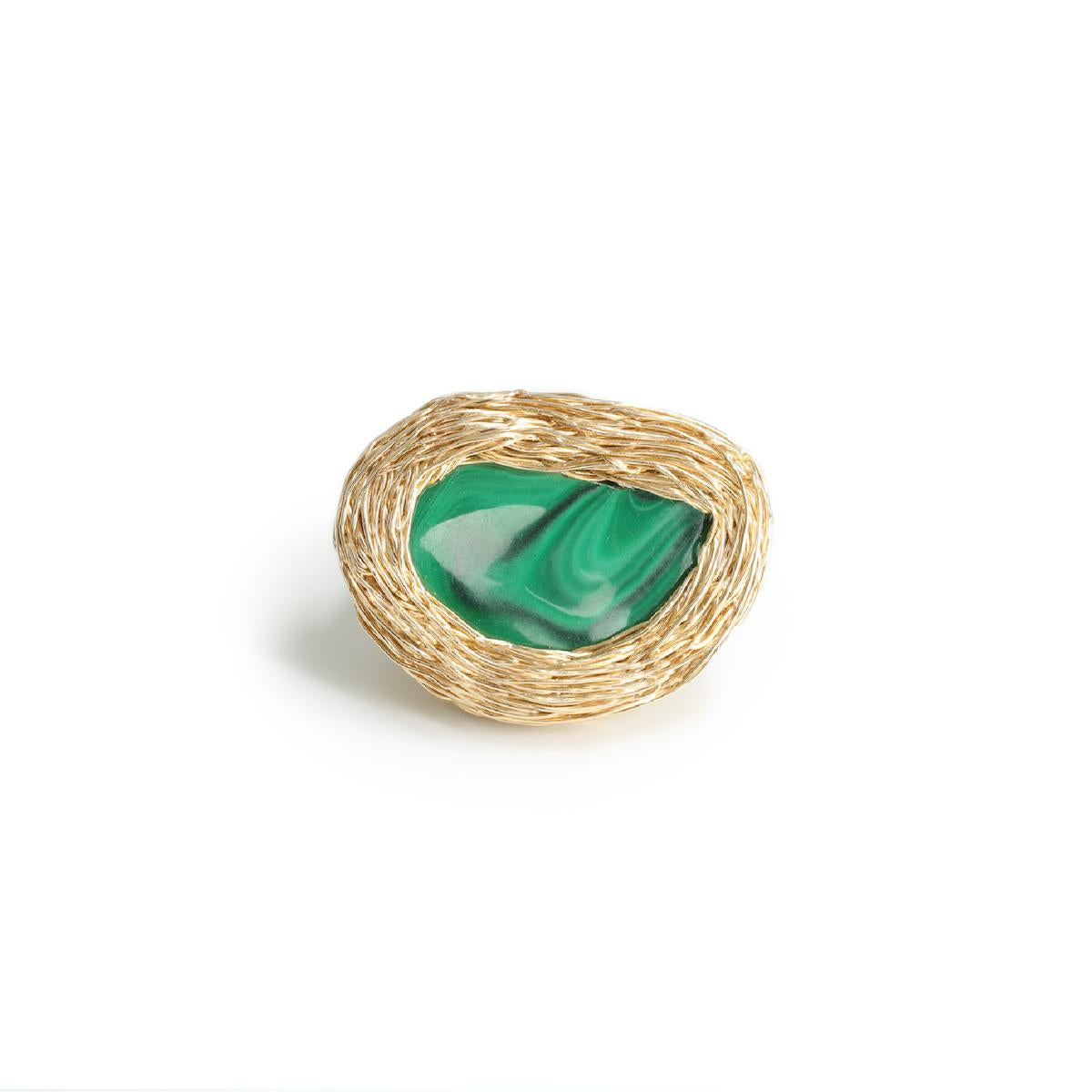 Malachite Cocktail Ring created in 14 K in Yellow Gold F. by the Artist For Sale 5
