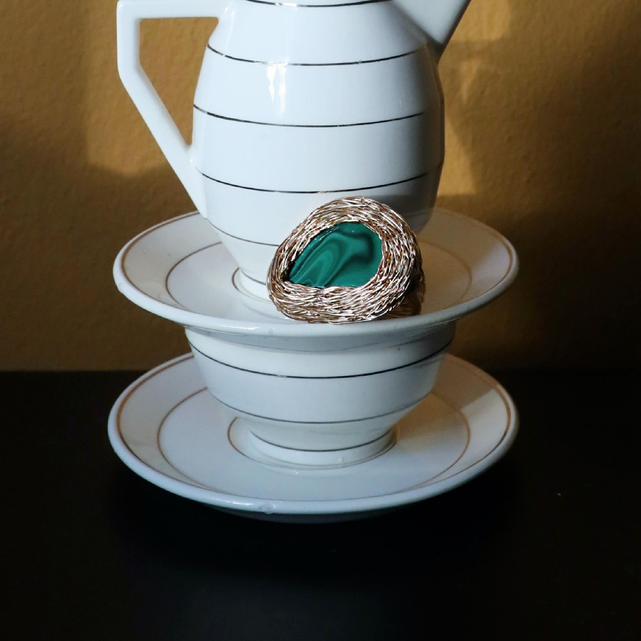 Women's or Men's Malachite Cocktail Ring created in 14 K in Yellow Gold F. by the Artist For Sale