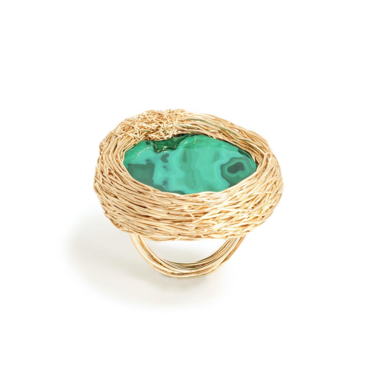 Malachite Cocktail Statement Ring 14 K in Yellow Gold F. by the Artist For Sale 1