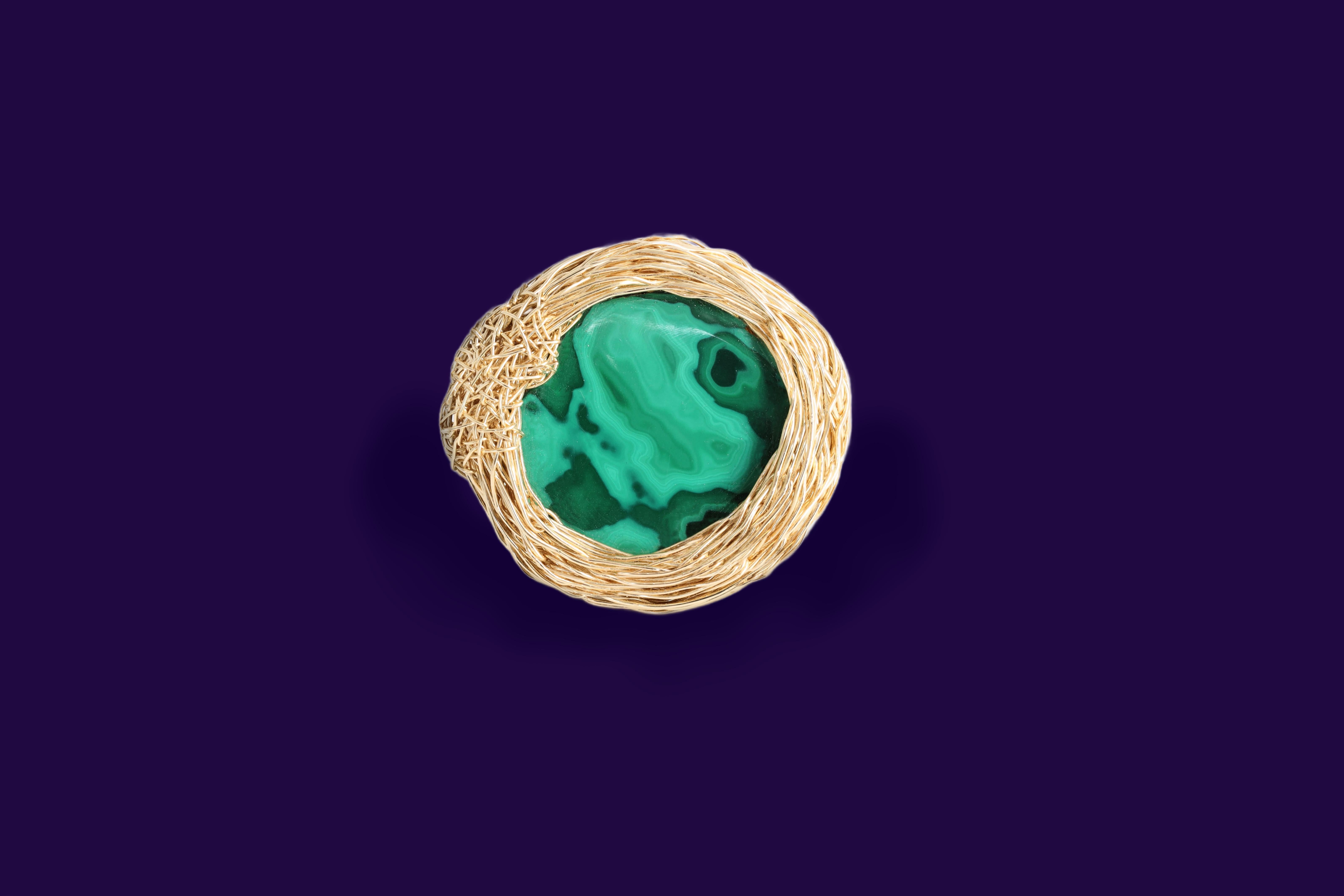 Malachite Cocktail Statement Ring 14 K in Yellow Gold F. by the Artist For Sale 3