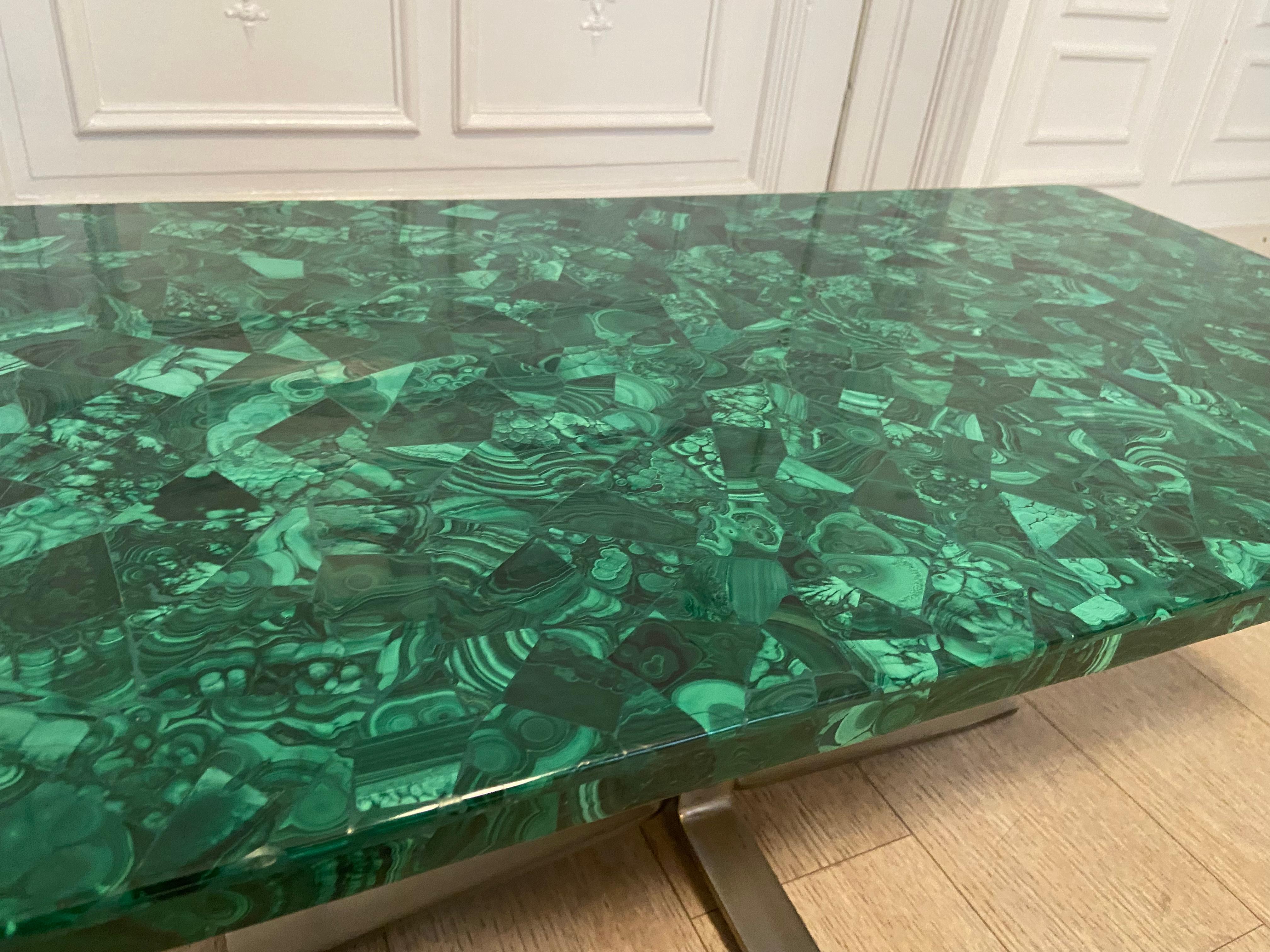 Malachite Coffee Table Produced in the 70s, Good Vintage Condition For Sale 4