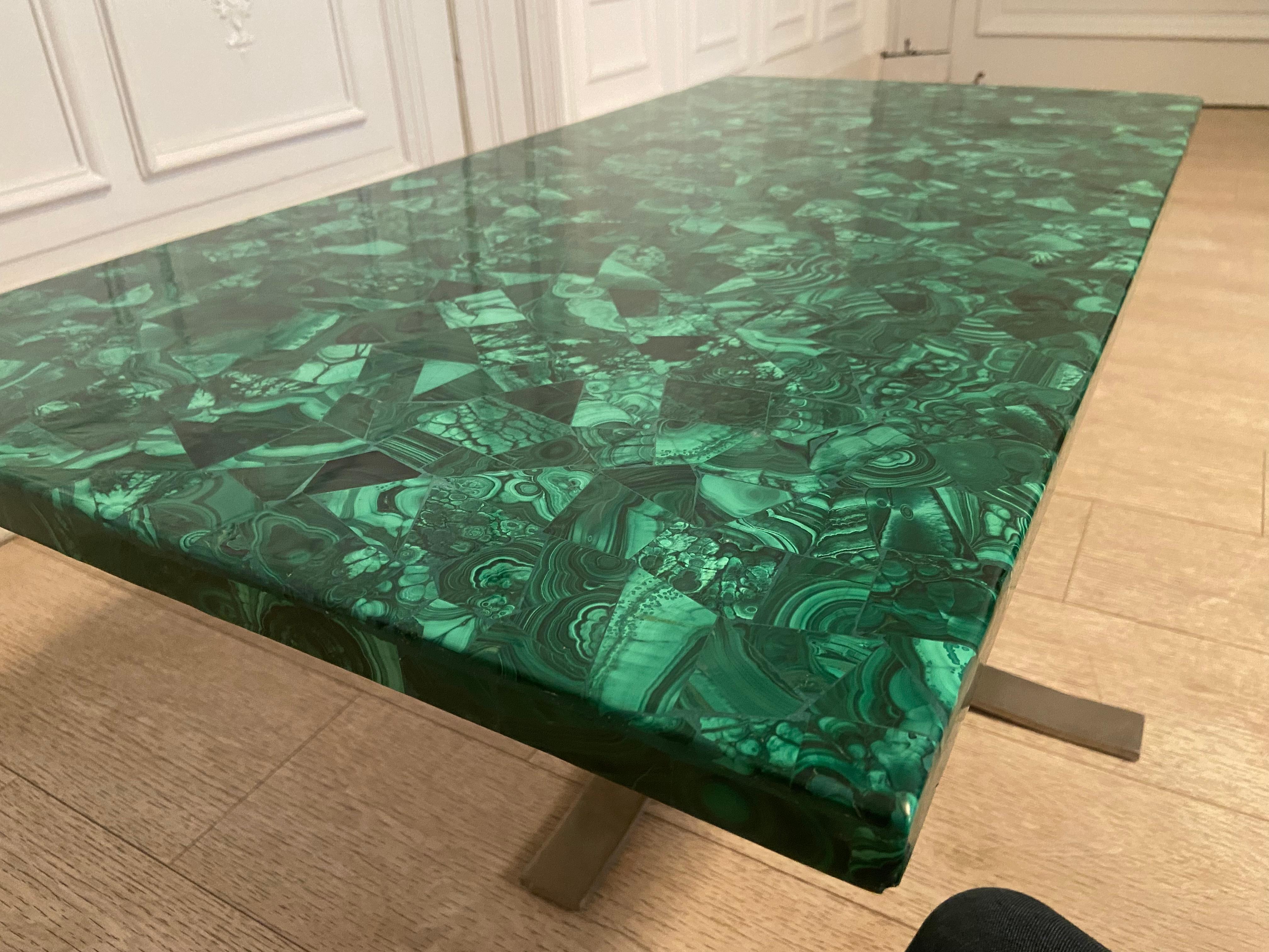 Malachite Coffee Table Produced in the 70s, Good Vintage Condition For Sale 6