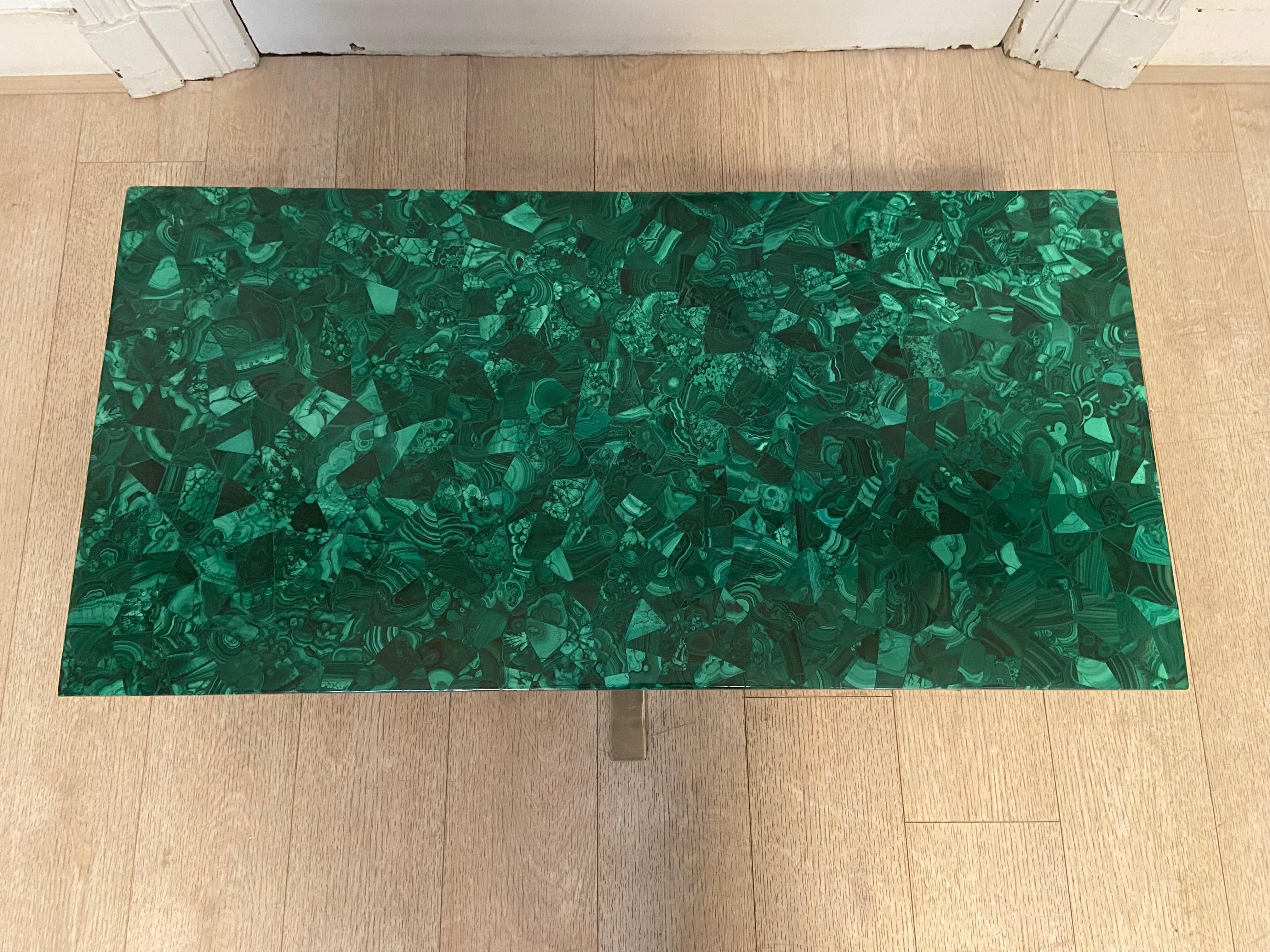 Malachite Coffee Table Produced in the 70s, Good Vintage Condition For Sale 7