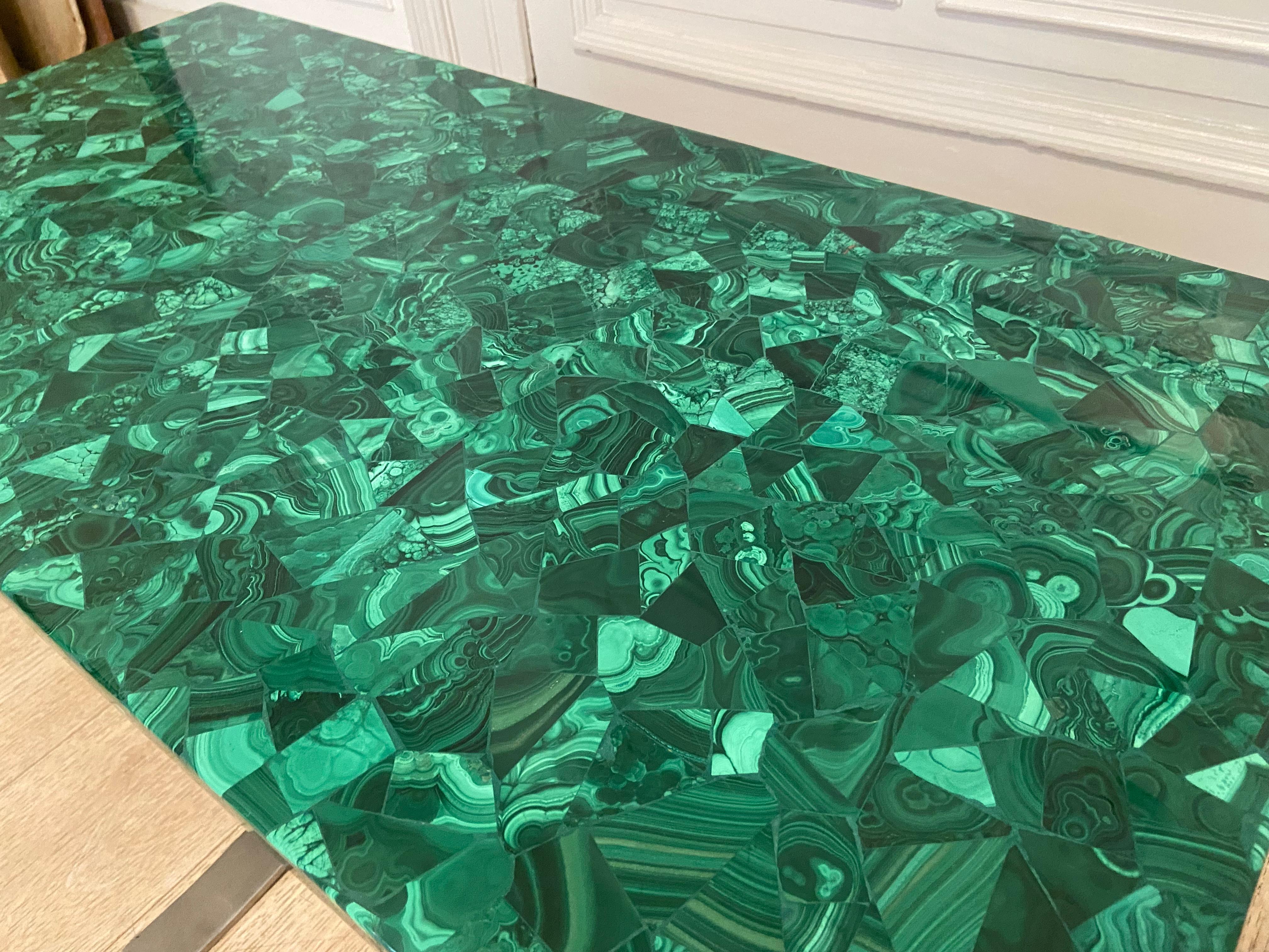 Malachite Coffee Table Produced in the 70s, Good Vintage Condition For Sale 8