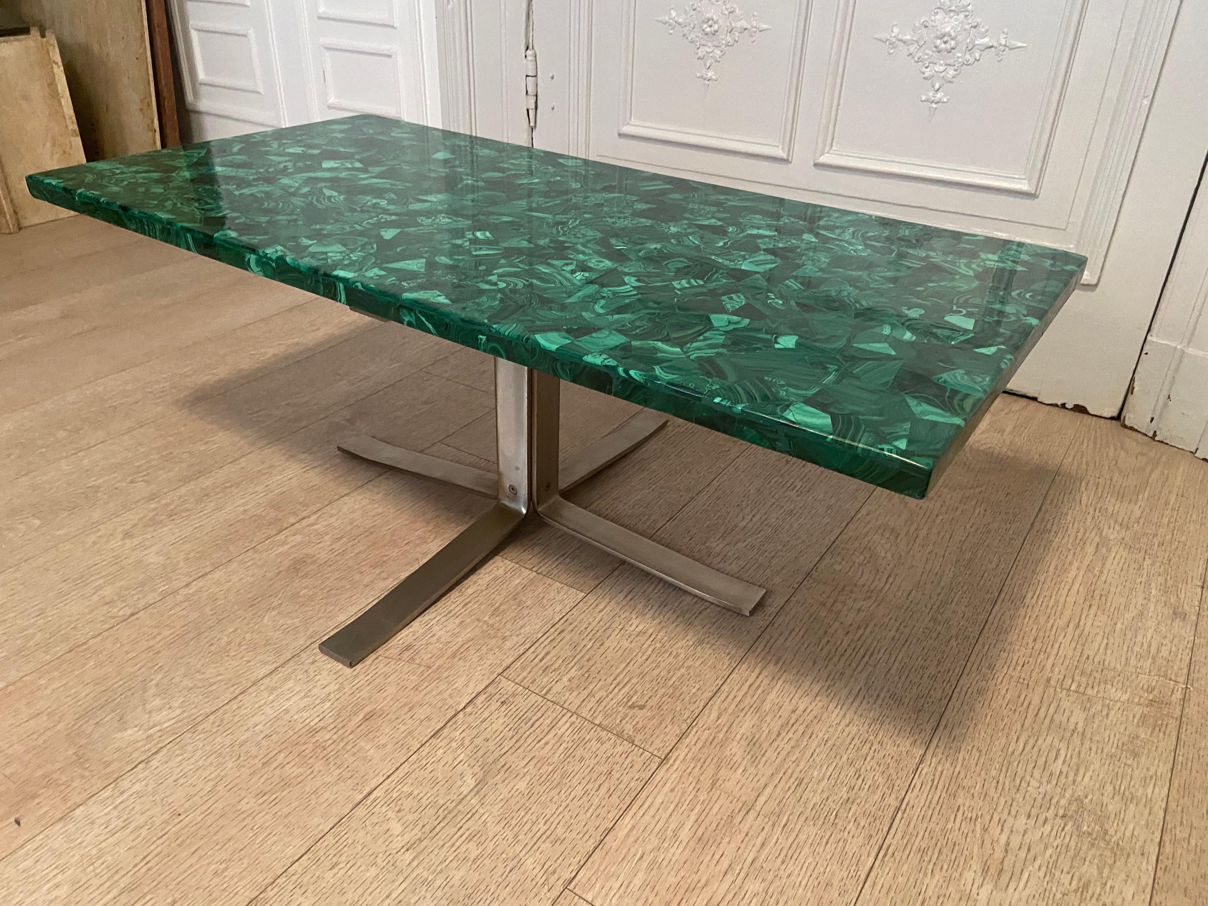 Malachite Coffee Table Produced in the 70s, Good Vintage Condition For Sale 9