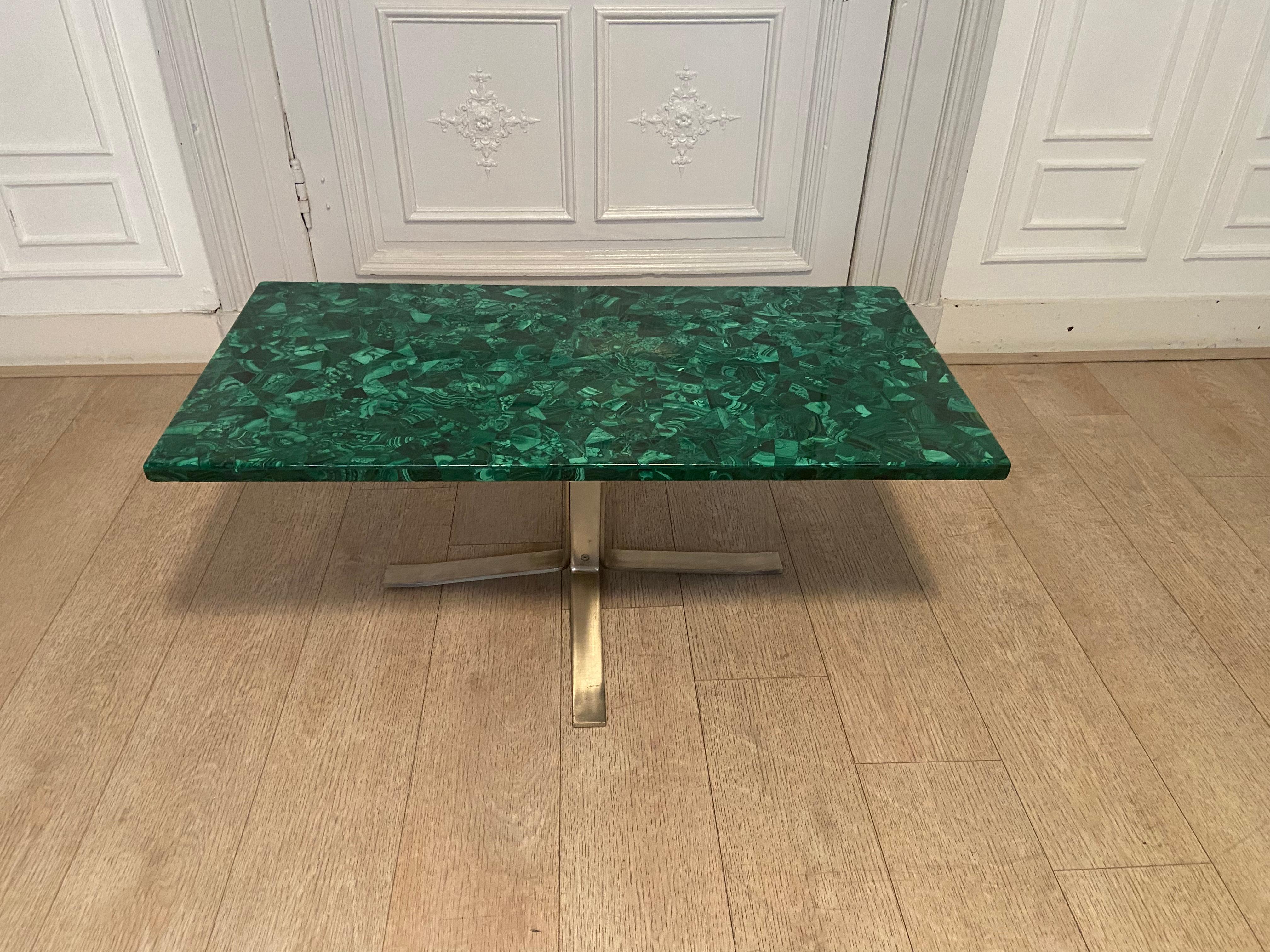 Mid-Century Modern Malachite Coffee Table Produced in the 70s, Good Vintage Condition For Sale