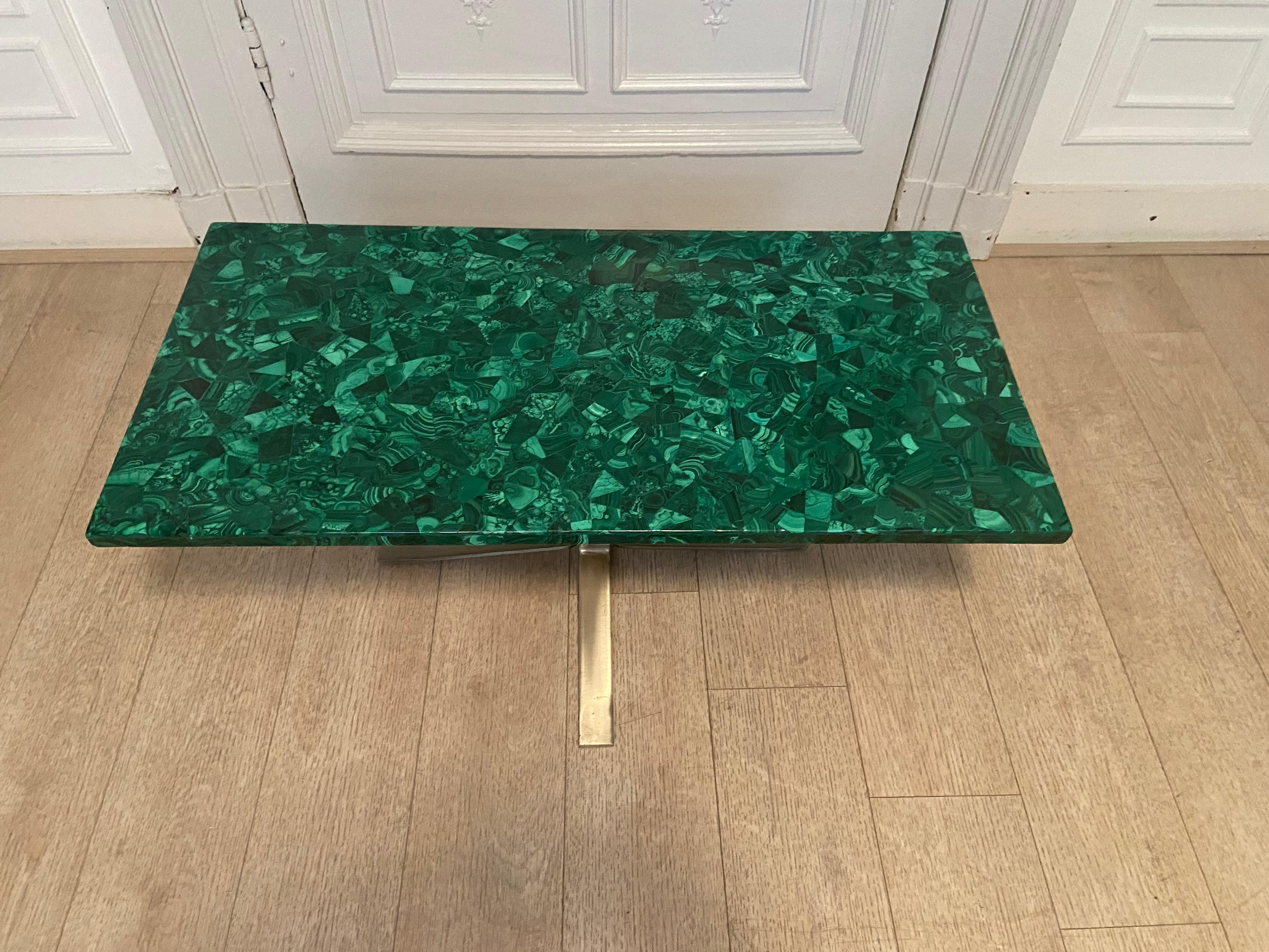 European Malachite Coffee Table Produced in the 70s, Good Vintage Condition For Sale