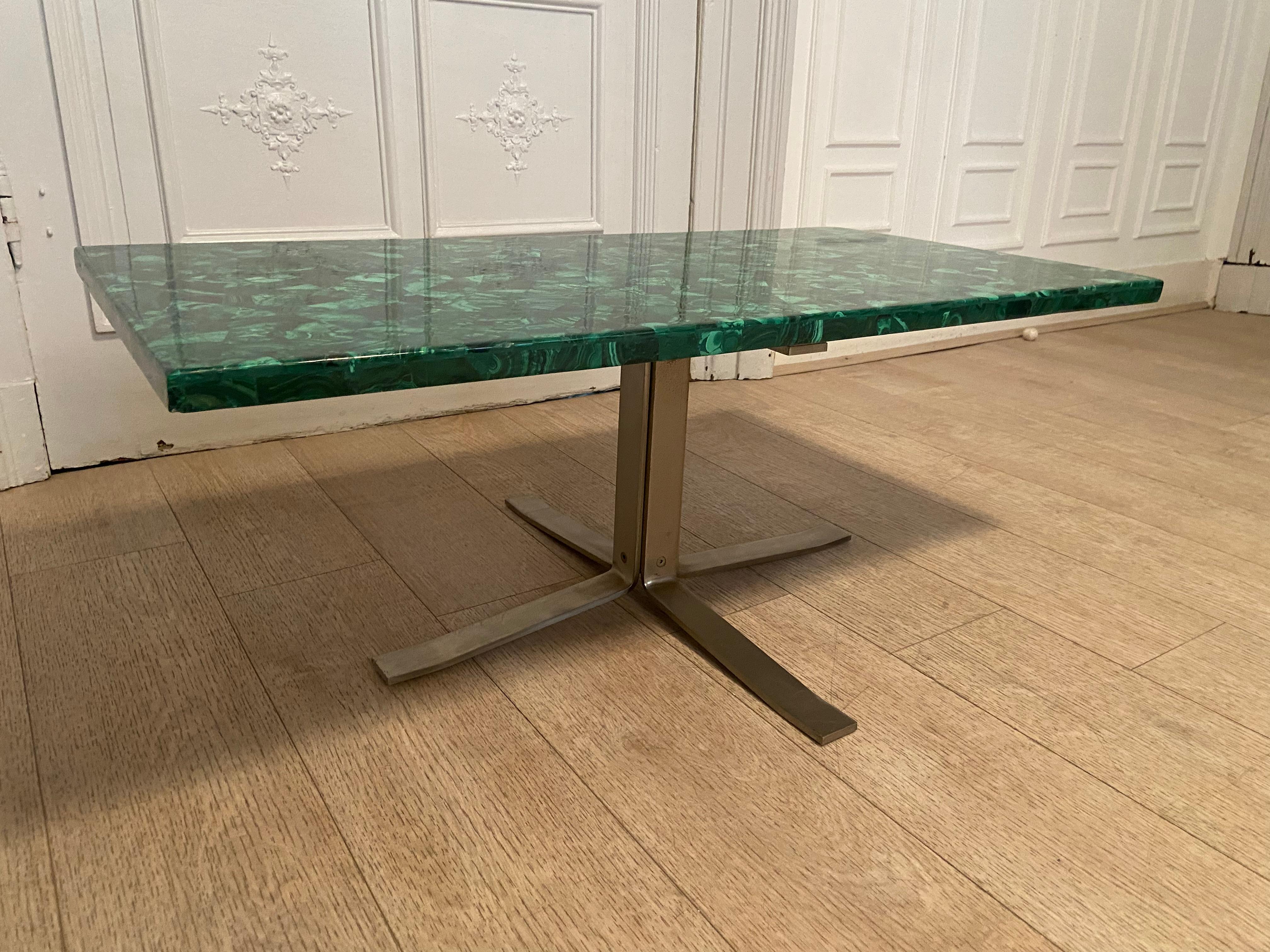20th Century Malachite Coffee Table Produced in the 70s, Good Vintage Condition For Sale