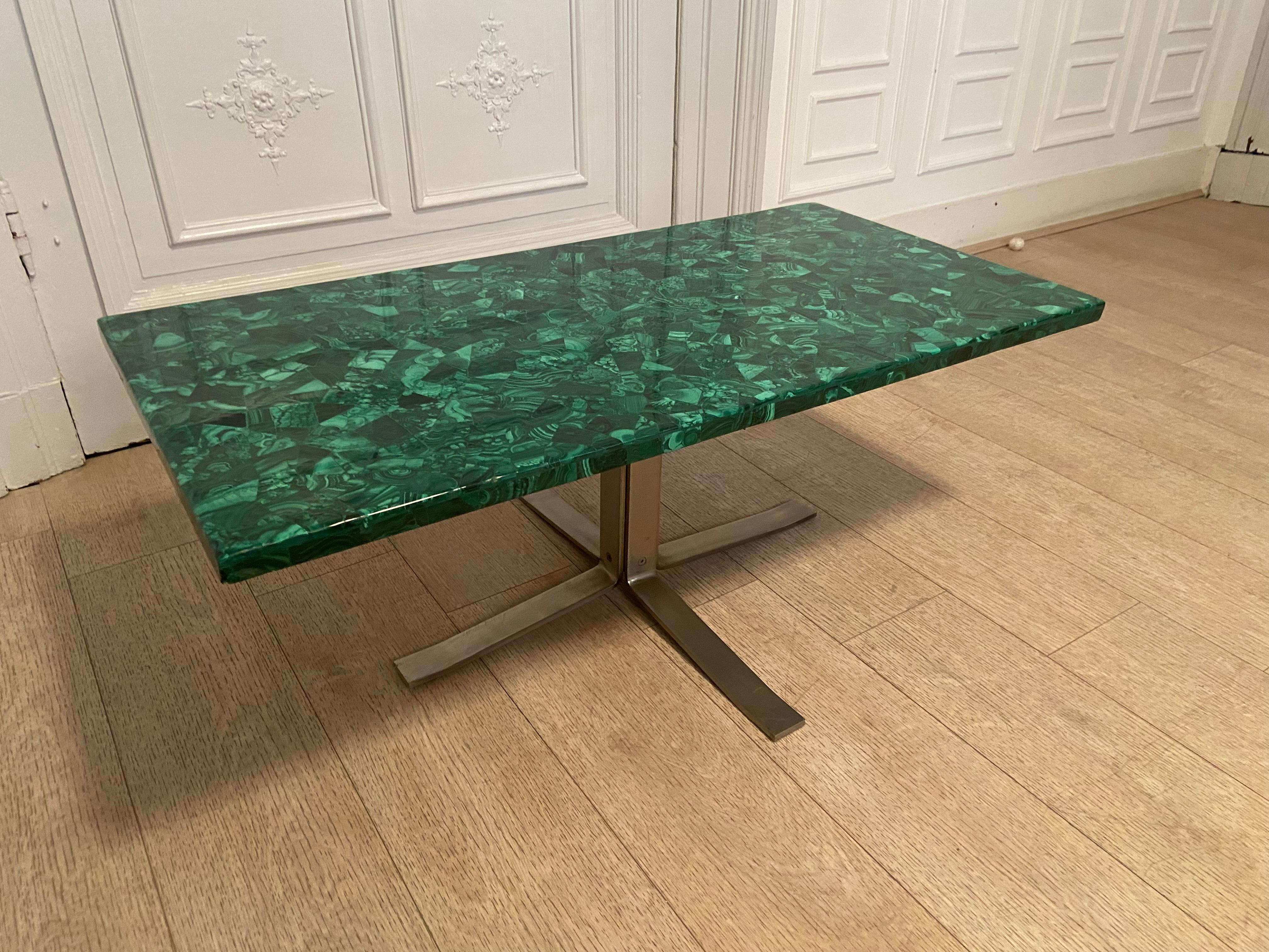 Malachite Coffee Table Produced in the 70s, Good Vintage Condition For Sale 1