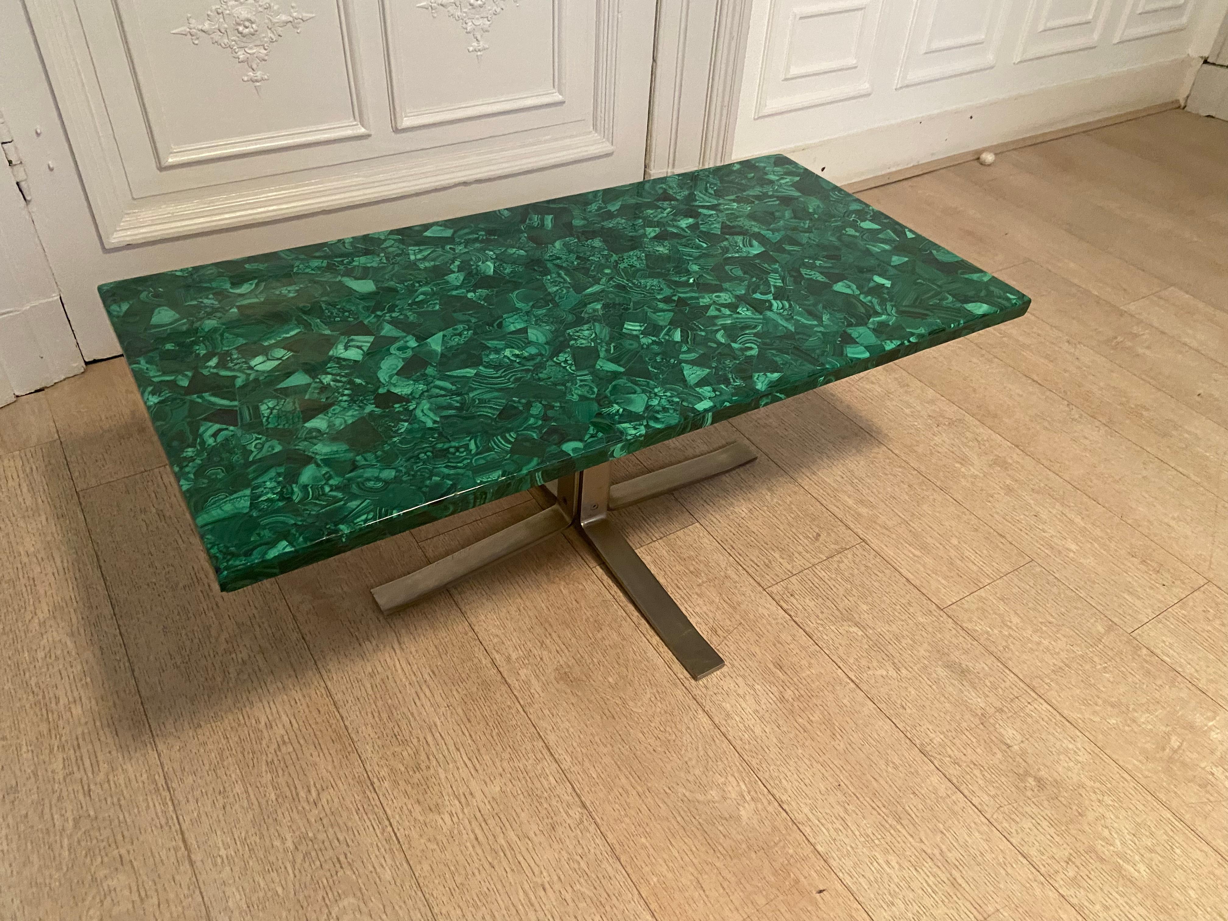 Malachite Coffee Table Produced in the 70s, Good Vintage Condition For Sale 2